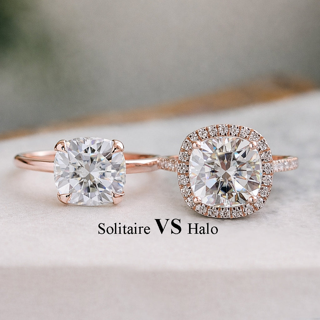 Halo vs Solitaire: Best Settings for Cushion Moissanite Rings