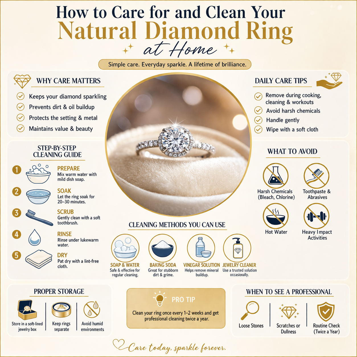How to Care for and Clean Your Natural Diamond Ring at Home
