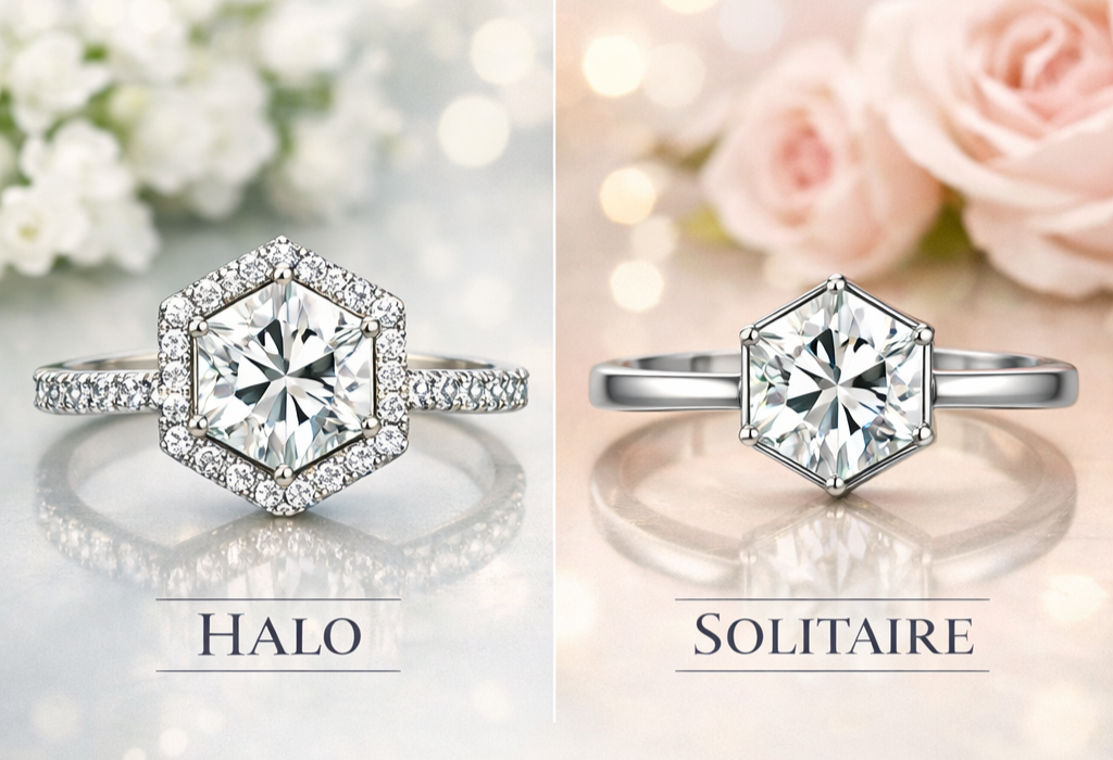 Halo vs Solitaire: Which Looks Better on a Hexagon Moissanite Ring?