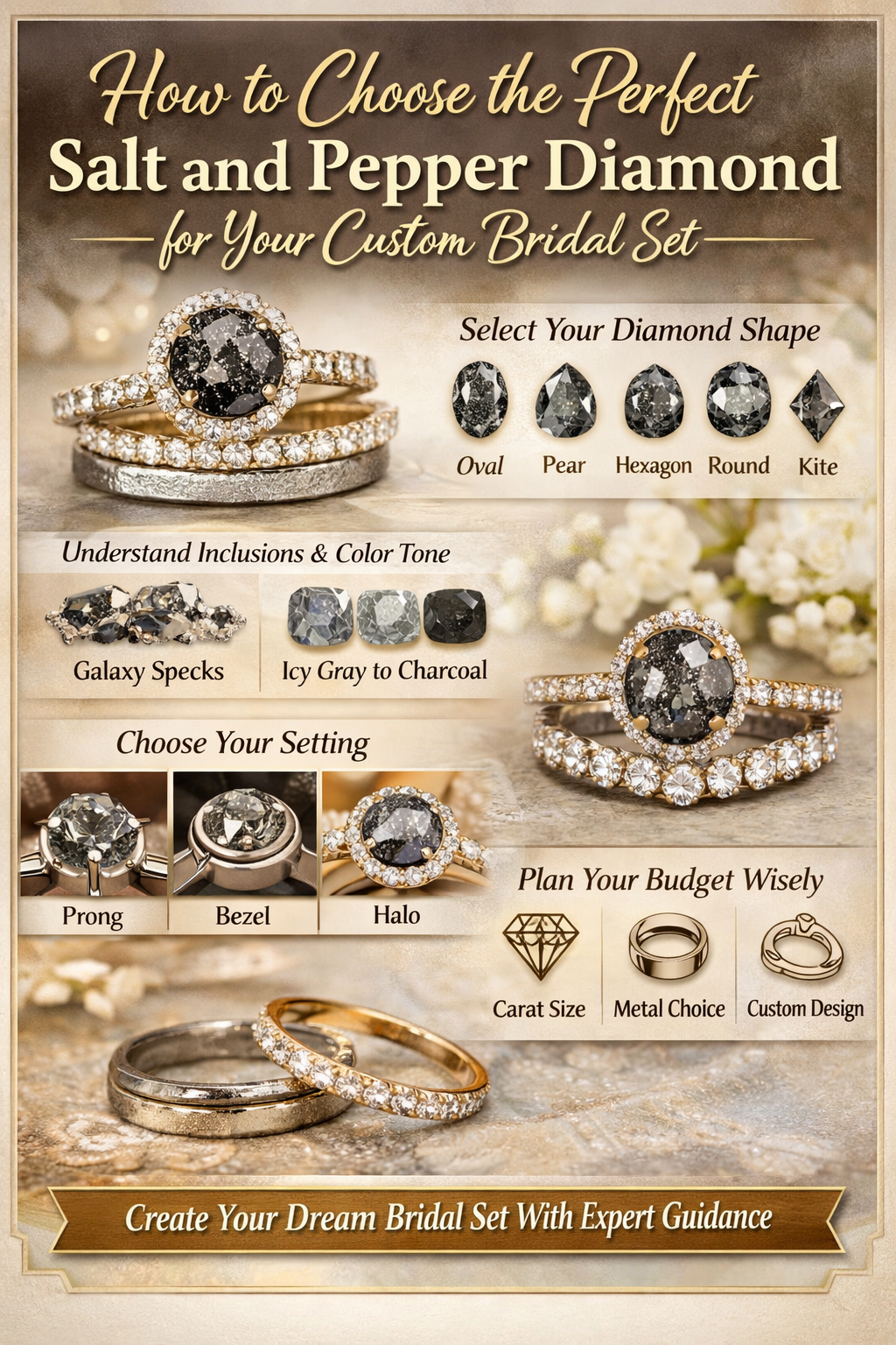 How to Choose the Perfect Salt and Pepper Diamond for Your Custom Bridal Set