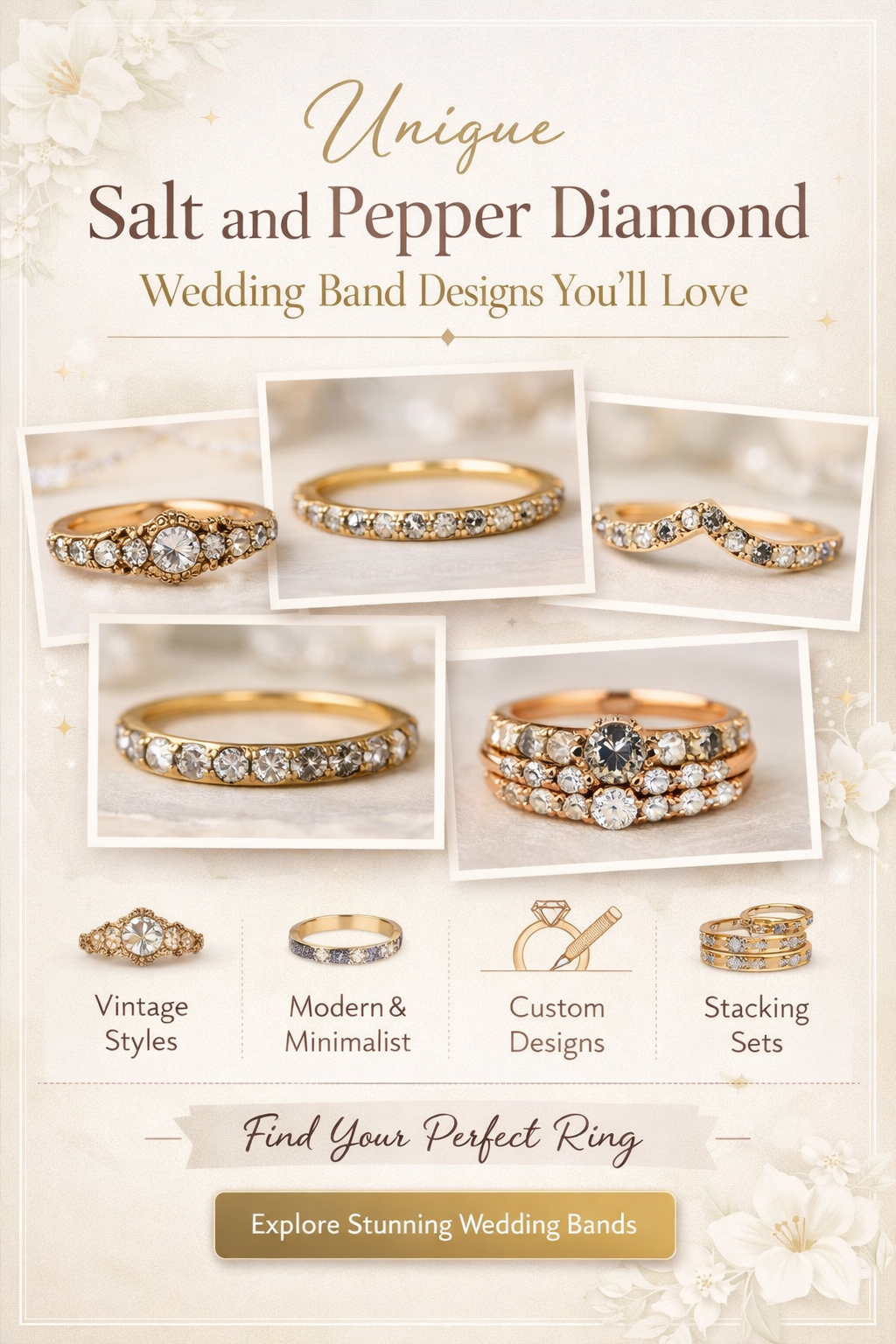 Unique Salt and Pepper Diamond Wedding Band Designs You’ll Love