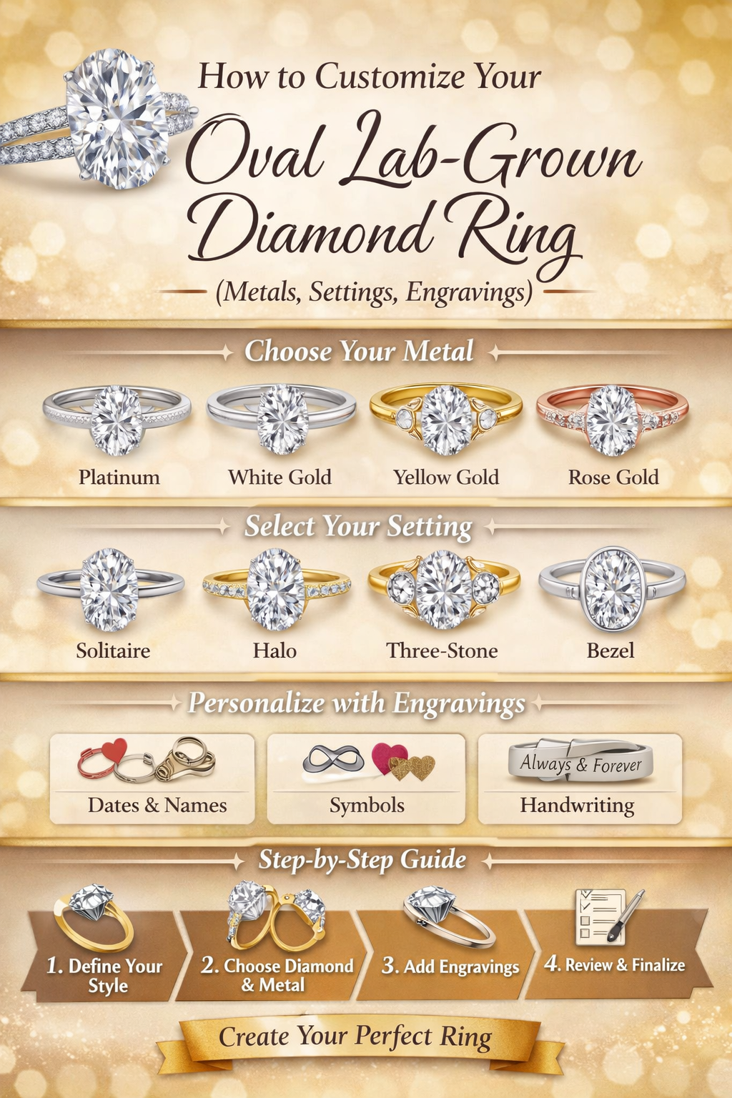How to Customize Your Oval Lab-Grown Diamond Ring (Metals, Settings, Engravings)