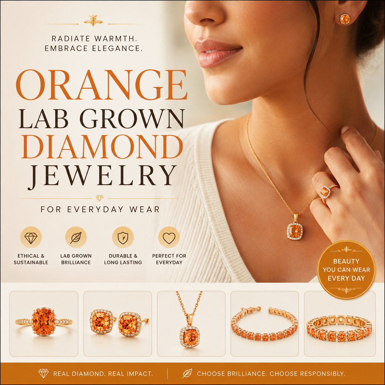 Orange Lab Grown Diamond Jewelry for Everyday Wear