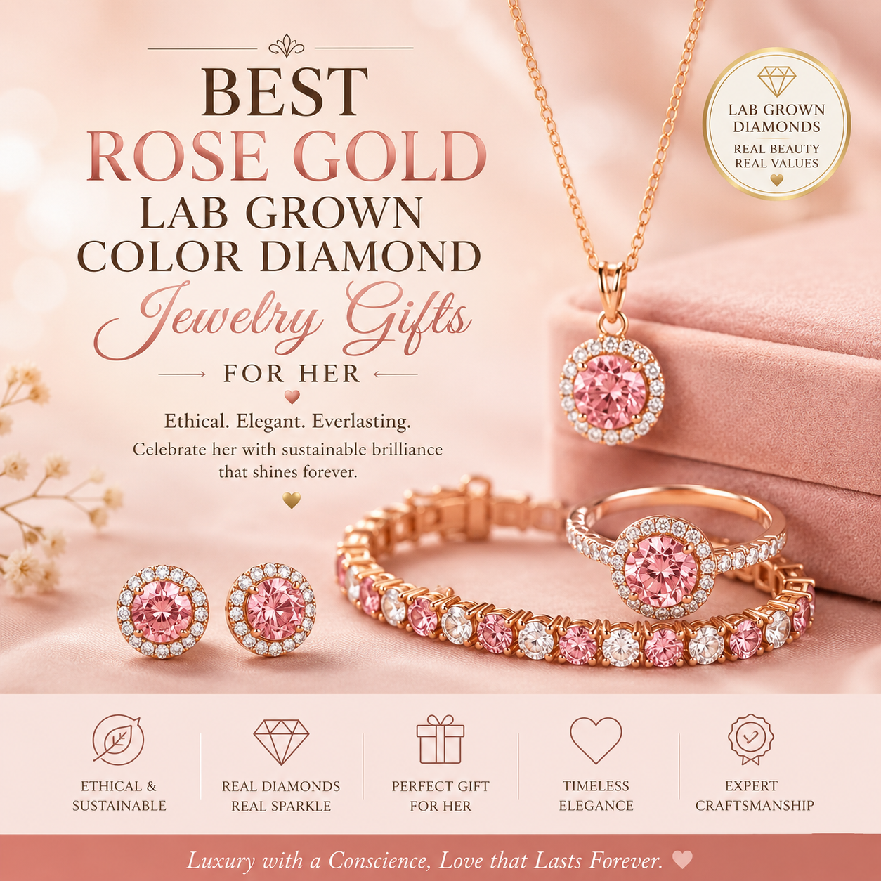 Best Rose Gold Lab Grown Color Diamond Jewelry Gifts for Her