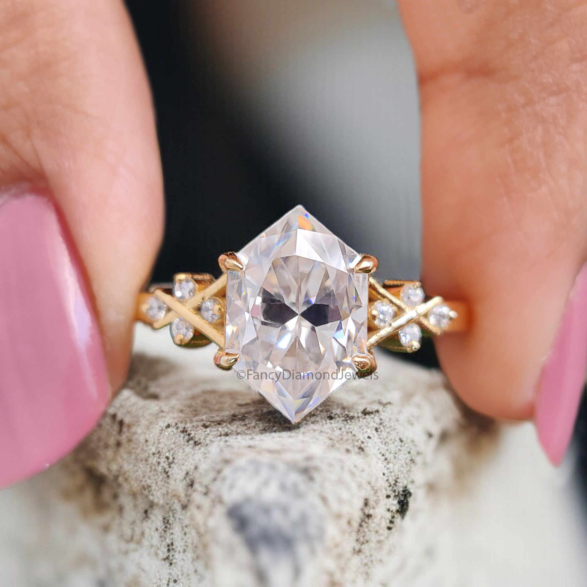 2.35 CT Hexagon Brilliant Cut Moissanite Engagement Ring Prong Setting Ring Wedding Ring Bridal Promise Ring For Women Gift For Her FD336