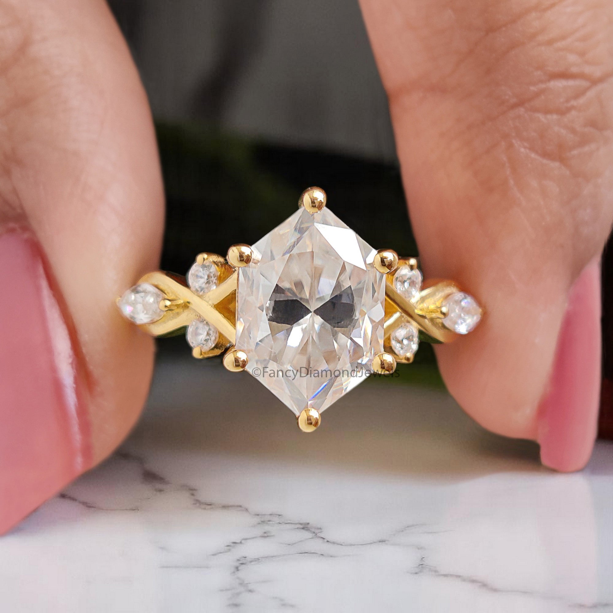 2.35 CT Hexagon Brilliant Cut Moissanite Engagement Ring Prong Setting Ring Marquise Moissanite Wedding Ring Promise Ring Gift For Her FD360