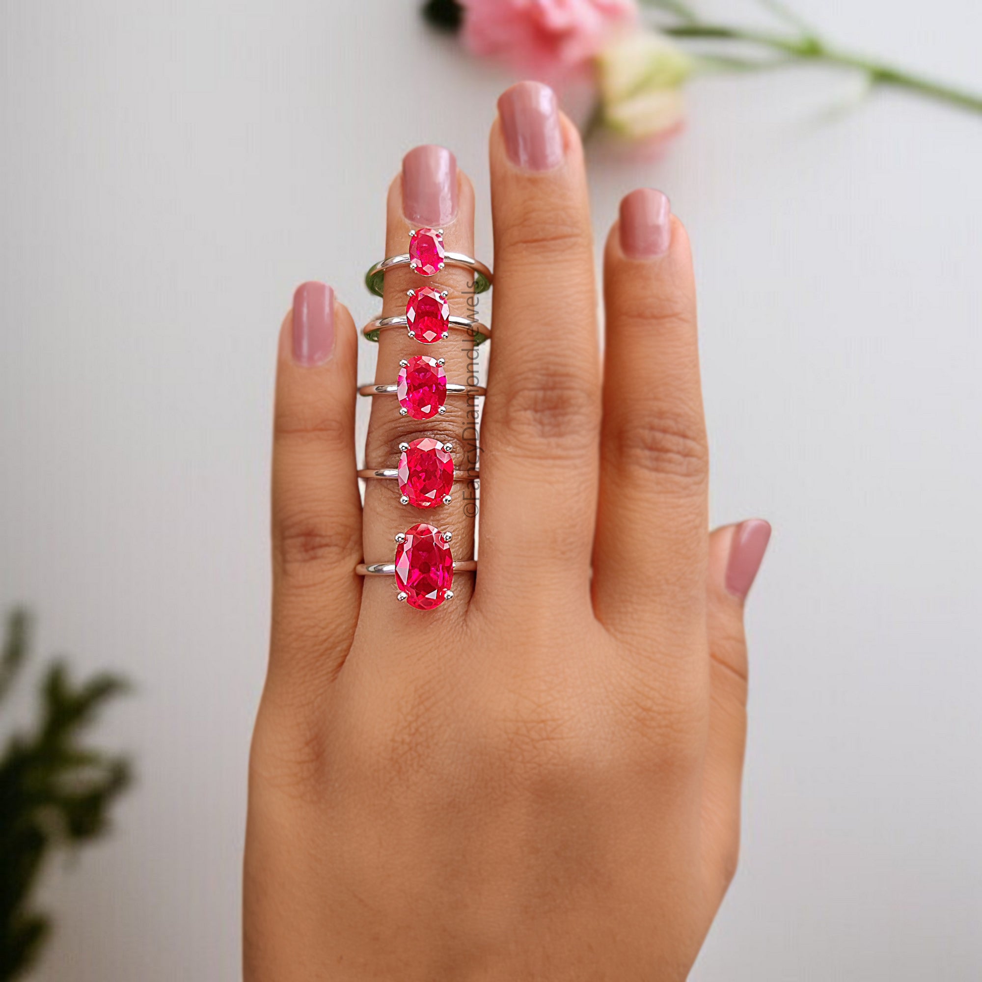 Oval Red Ruby engagement ring 12mm 10mm 9mm 8mm 7mm stone ring Simulant Solitaire ring Oval Red Diamond ring Silver ring Gift for her FD331