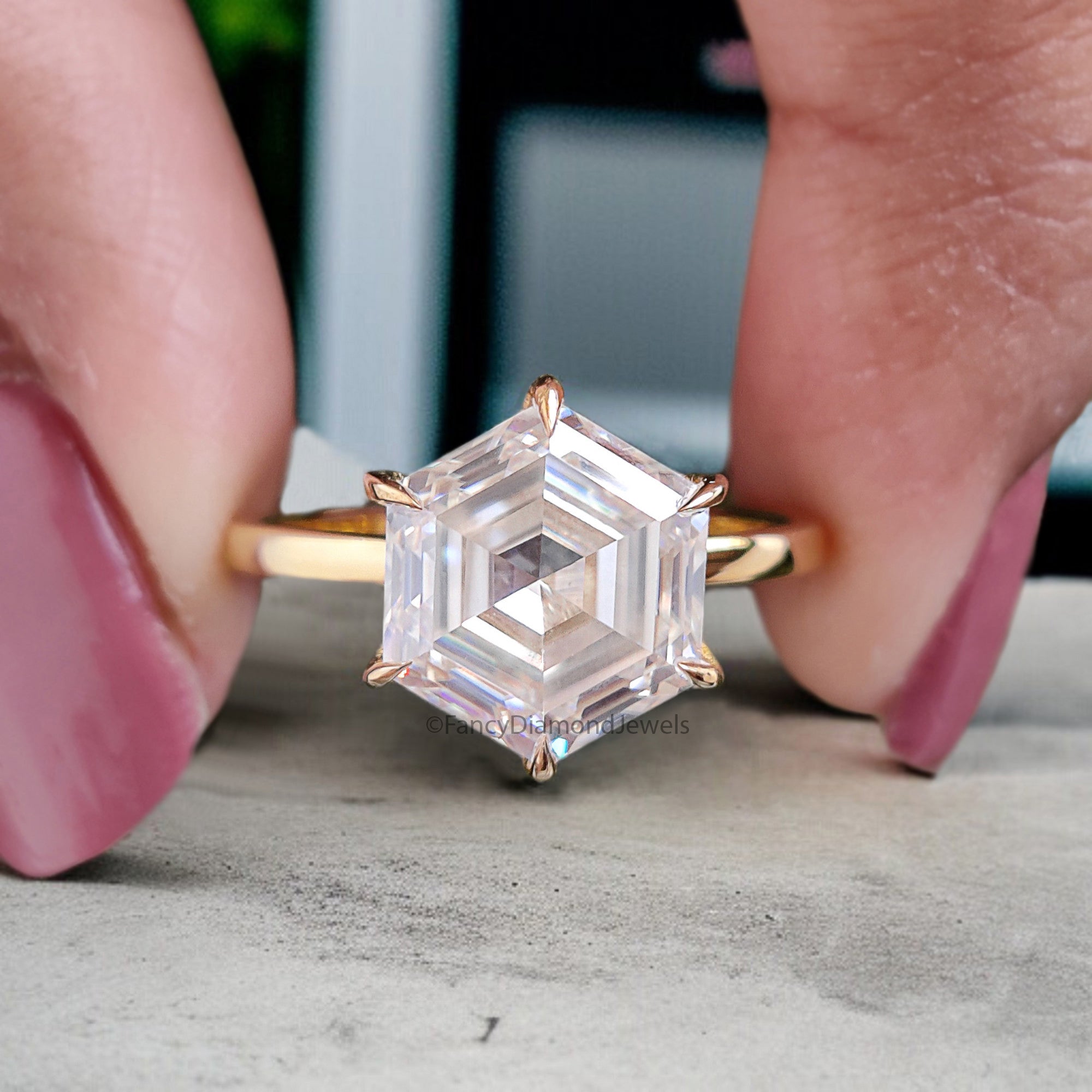 3.20 CT Hexagon Brilliant Cut Moissanite Engagement Ring Prong Setting Ring Wedding Ring Bridal Promise Ring For Women Gift For Her FD353