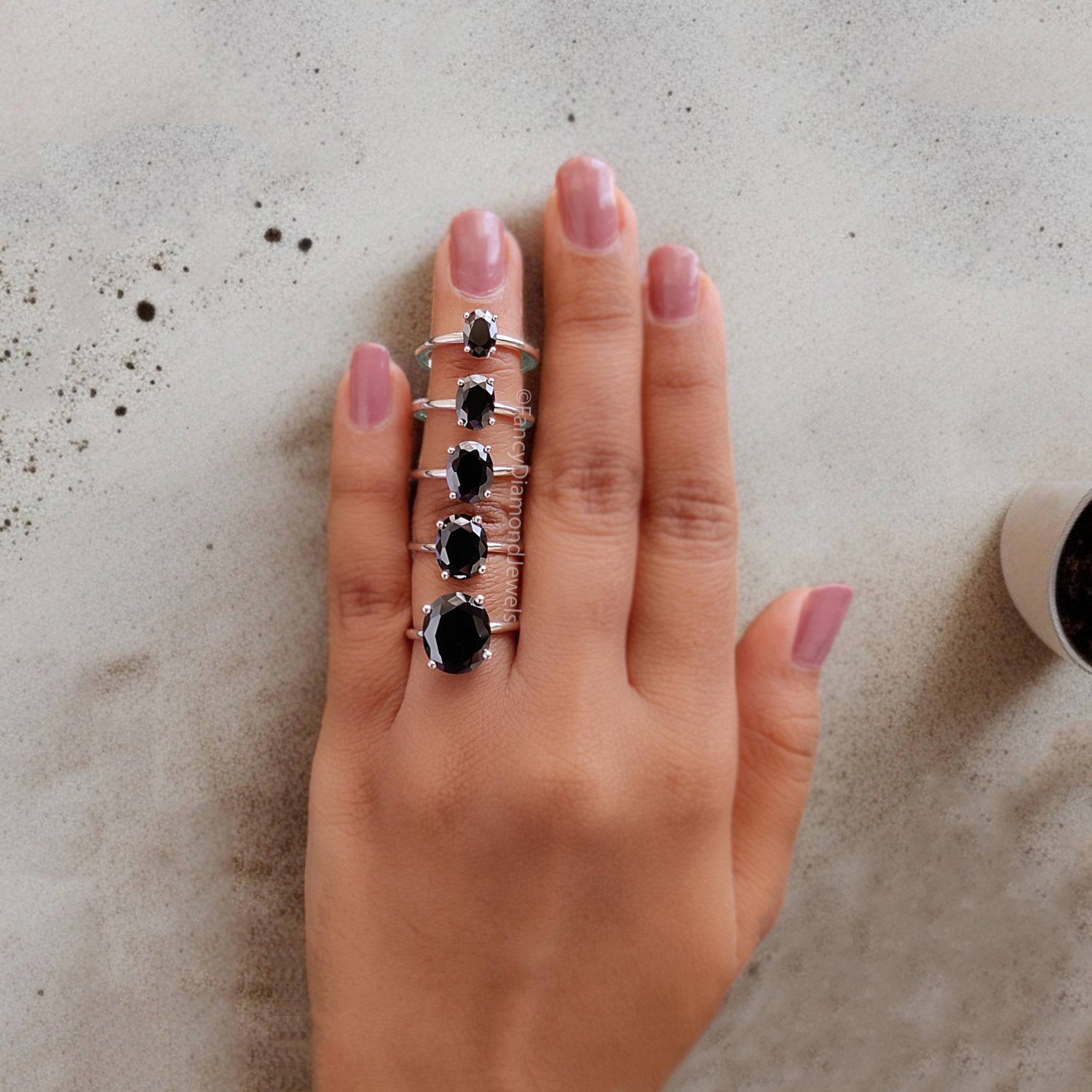 Oval Black Onyx engagement ring 12mm 10mm 9mm 8mm 7mm stone ring Simulant Solitaire ring Diamond ring Silver ring Gift for her FD330