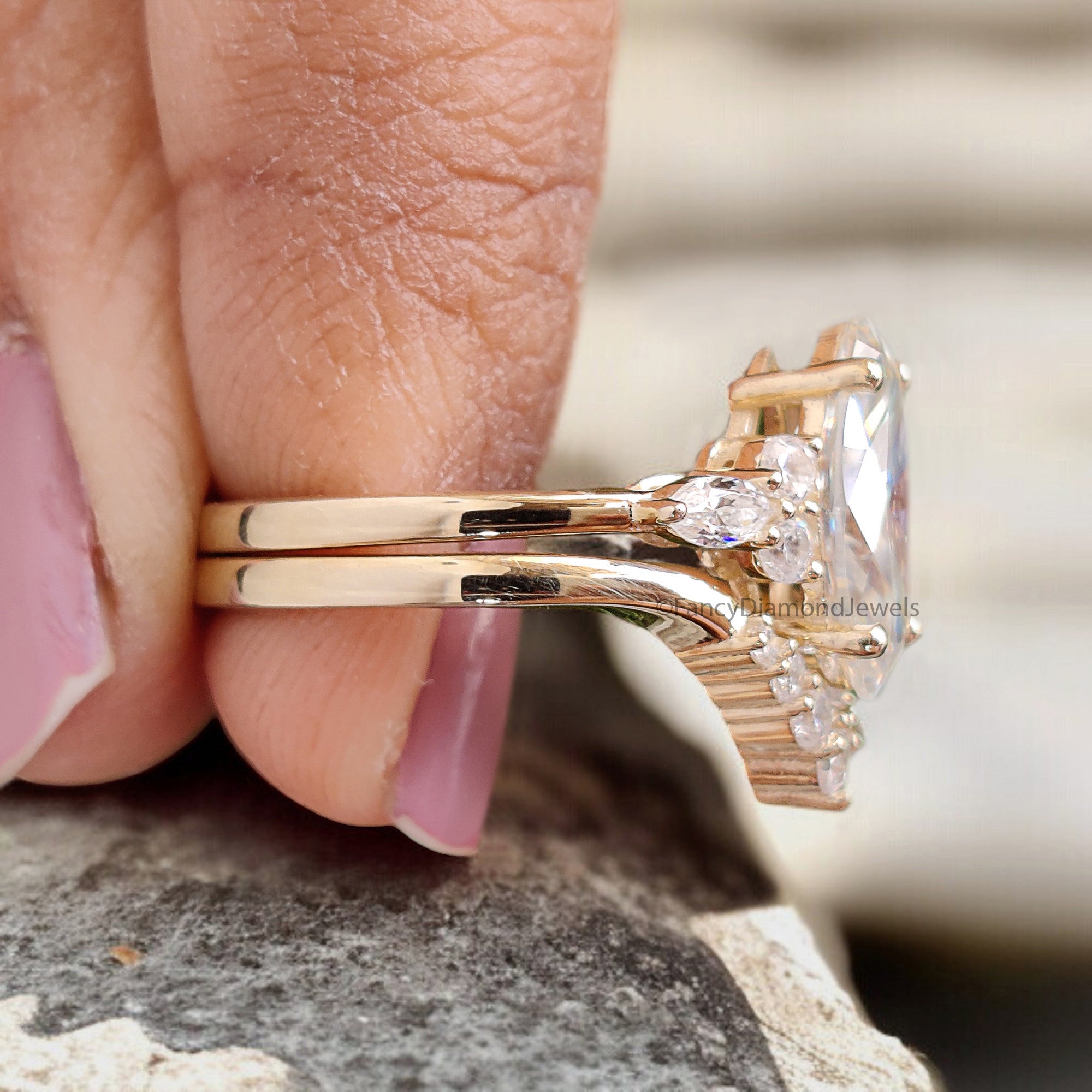 1.60 CT Marquise Cut Moissanite Engagement Ring set Vintage Bridal Set Yellow Gold Ring Women Curved Wedding Ring Promise Ring FD320