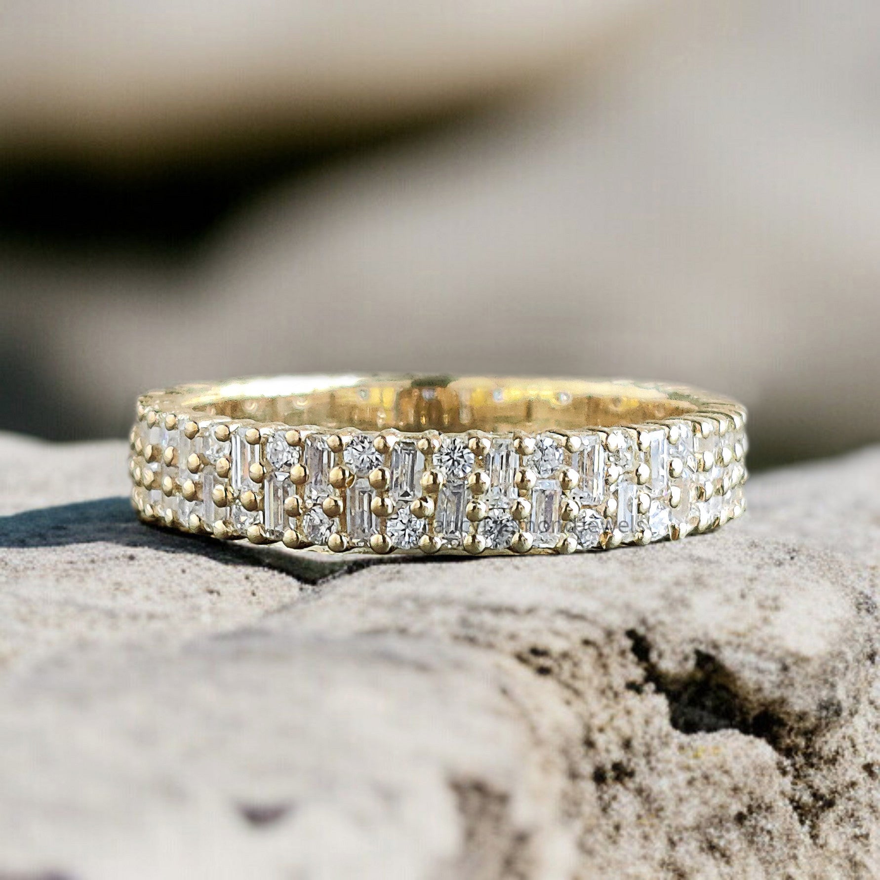 1.10 CT Baguette & Round Cut Moissanite Full Eternity Band Unique Wedding Band Anniversary Gift For Women Yellow Gold Stacking Band FD319