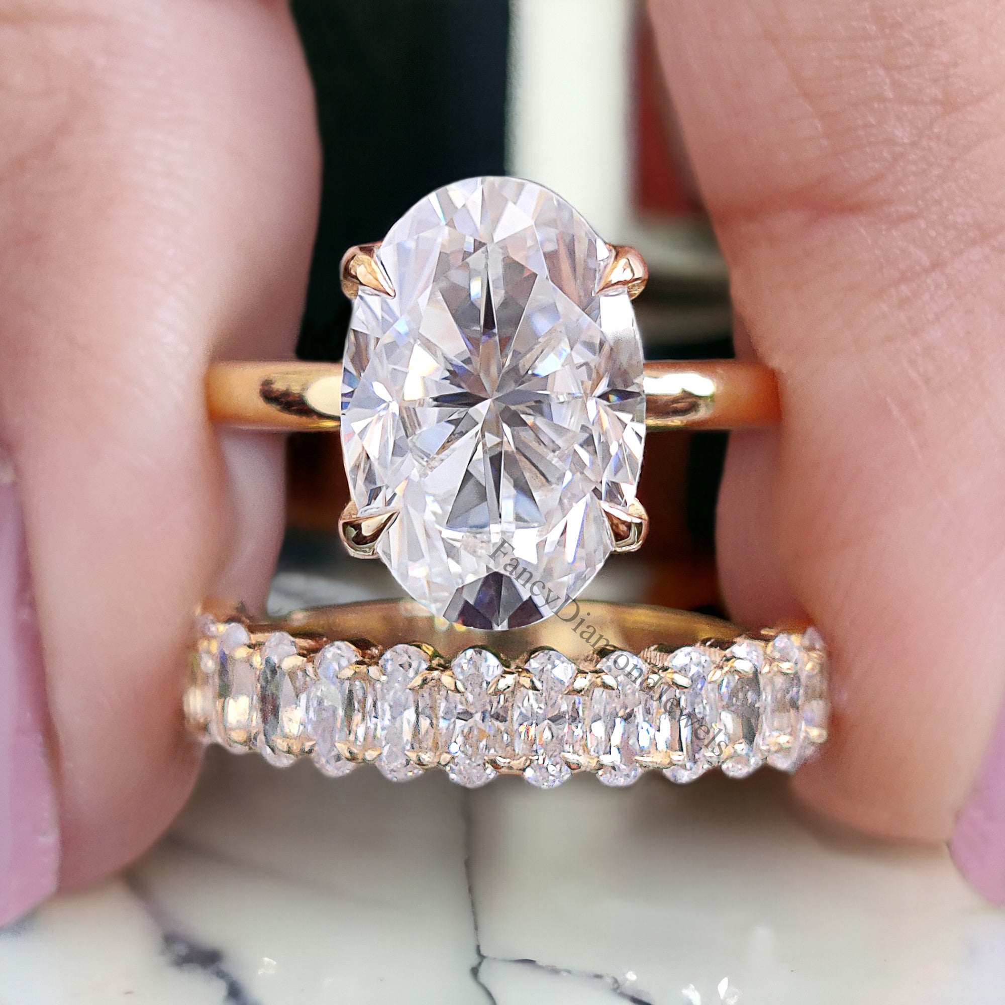 Oval Cut Moissanite Engagement Ring Set 4.15 CT Oval Cut Moissanite Ring Wedding Ring Set For Women Anniversary Ring Gift For Her FD277
