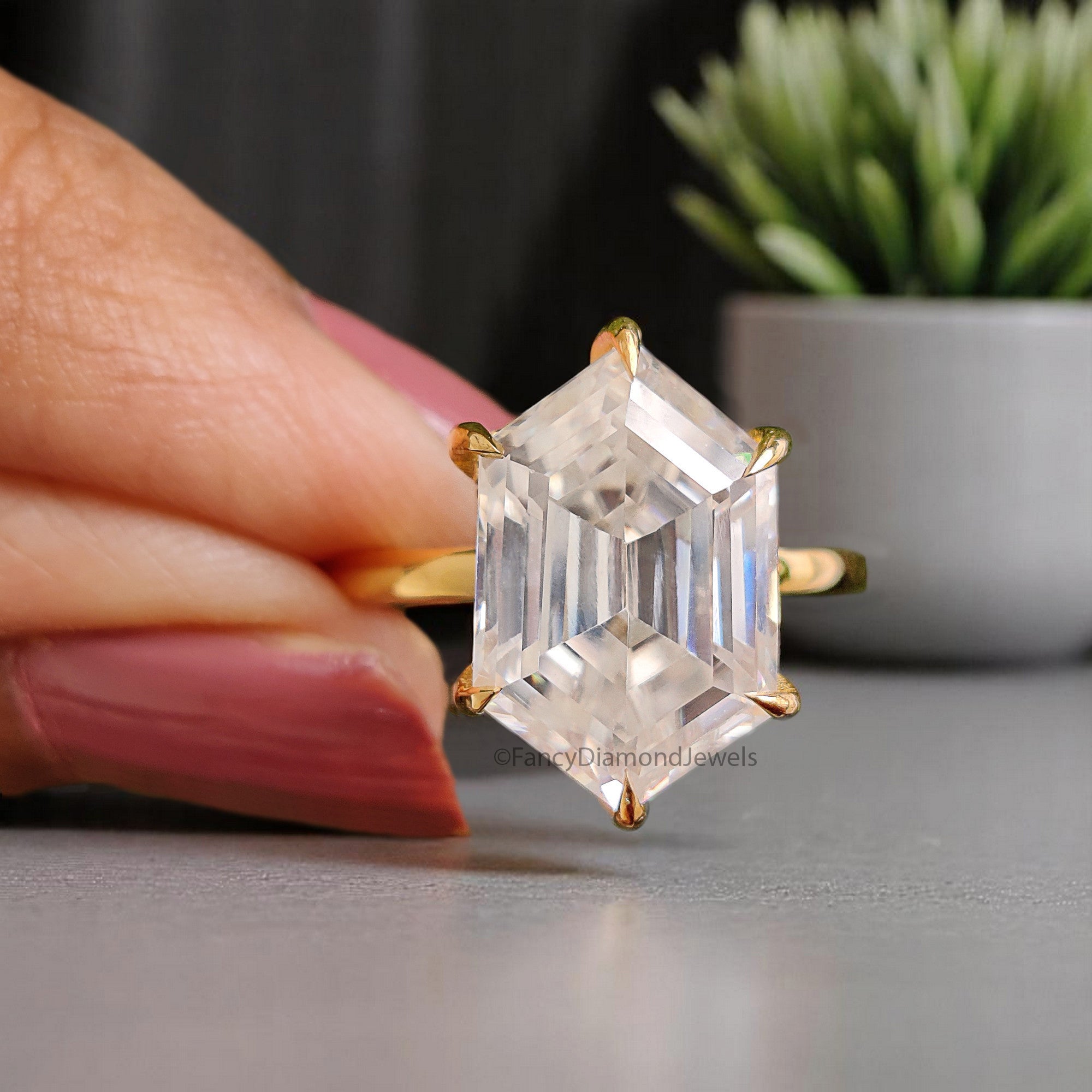 4.45 CT Hexagon Brilliant Cut Moissanite Engagement Ring Hidden Halo Setting Ring Wedding Ring Promise Ring For Women Gift For Her FD358