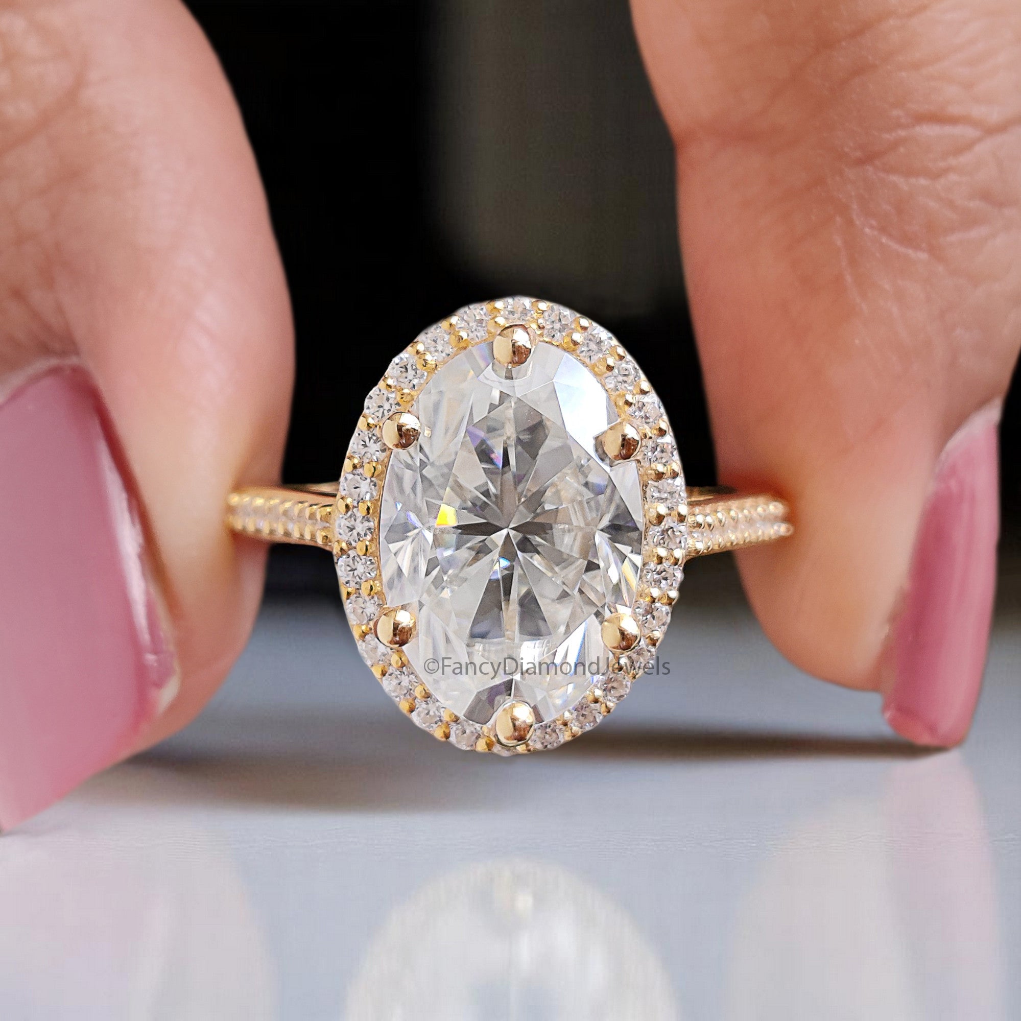4.15 CT Oval Moissanite Engagement Ring Oval With Halo Setting Ring Colorless Oval Moissanite Wedding Ring Gift for Her Promise Ring FD364