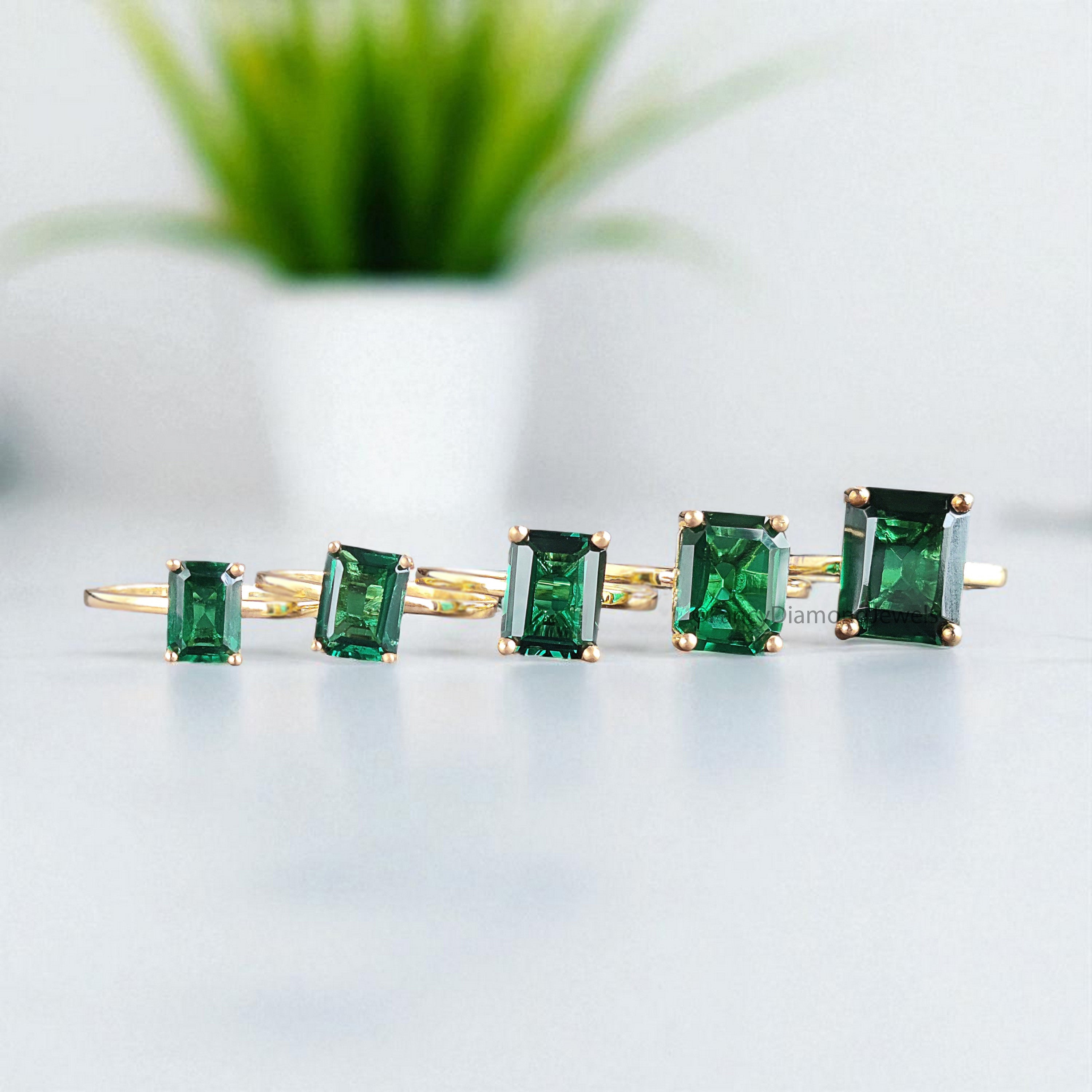 Green Emerald stone 11mm 10mm 9mm 8mm 7mm ring Emerald Cut engagement ring silver Ring simulant Solitaire ring Emerald Diamond ring FD384