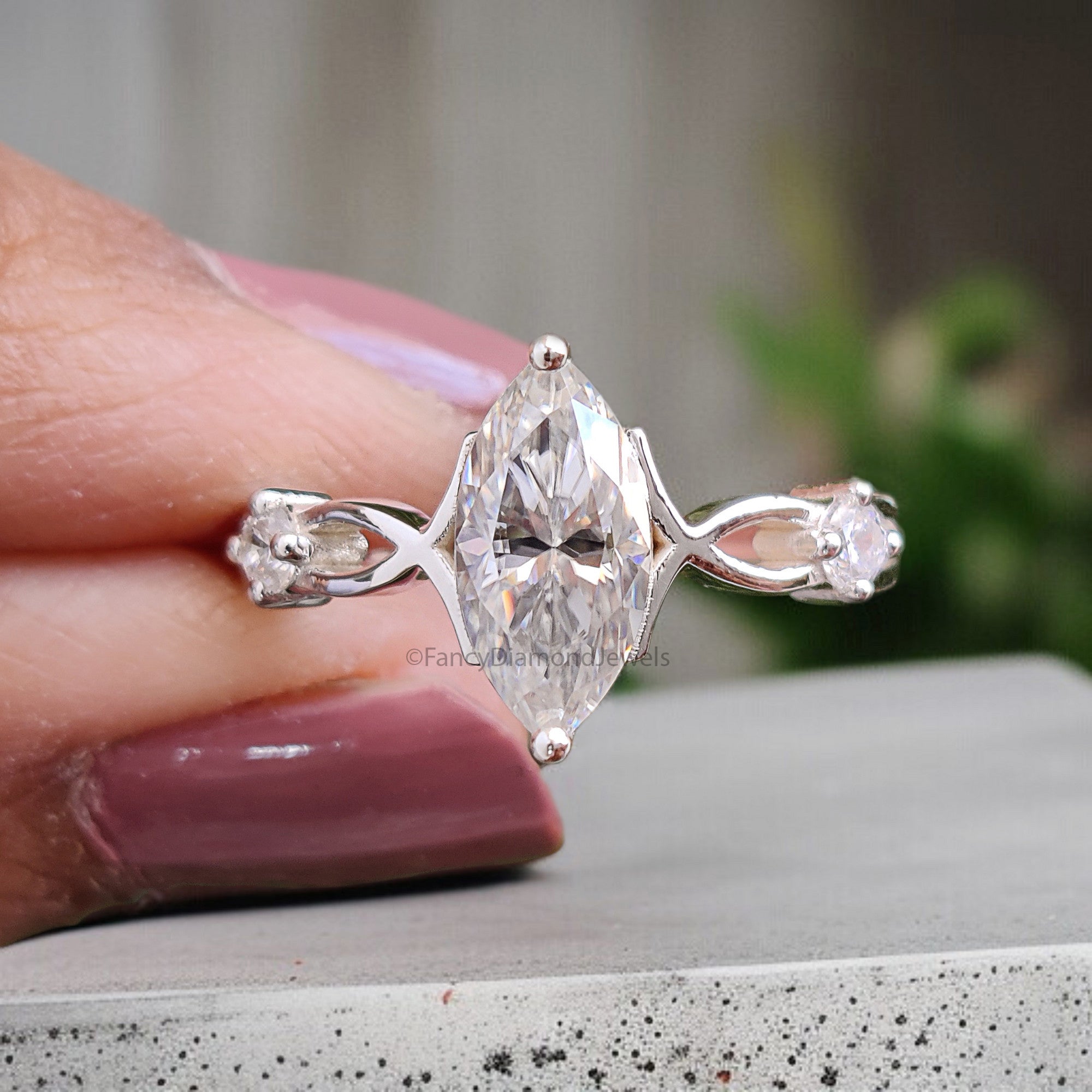 0.95 Ct Marquise Shape Colorless Engagement Ring Three Stone Ring Unique Bridal Ring White Gold Ring Anniversary Ring Gift For Her FD332