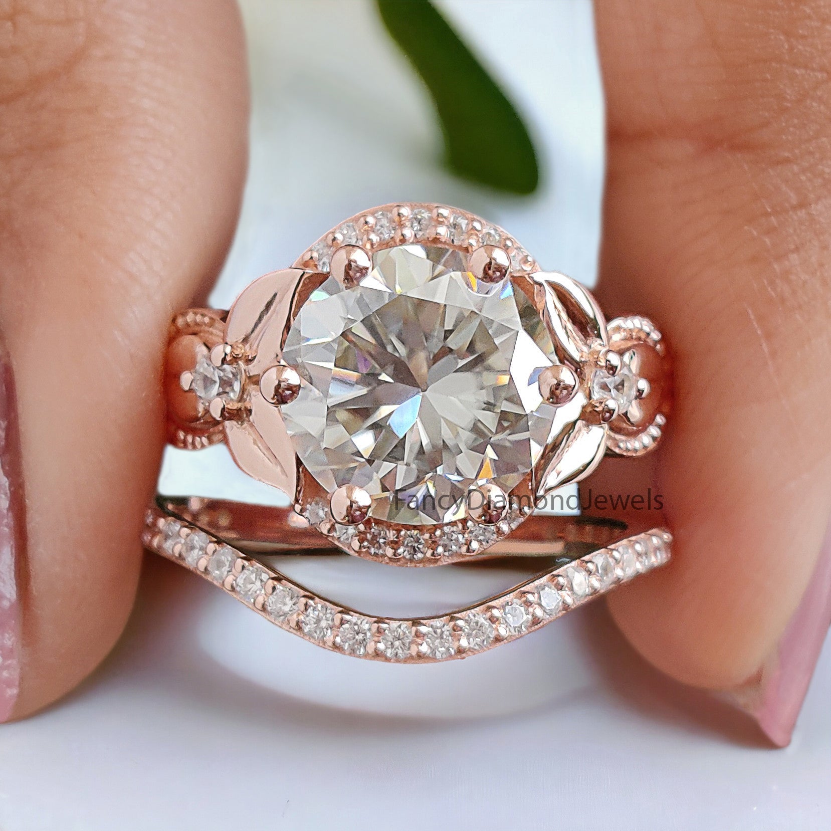 2.65 CT Round Cut Engagement Ring Set Floral Moissanite Ring Round Cut Bridal Set Moissanite Ring Prong Set Wedding Ring Gift For Her FD274