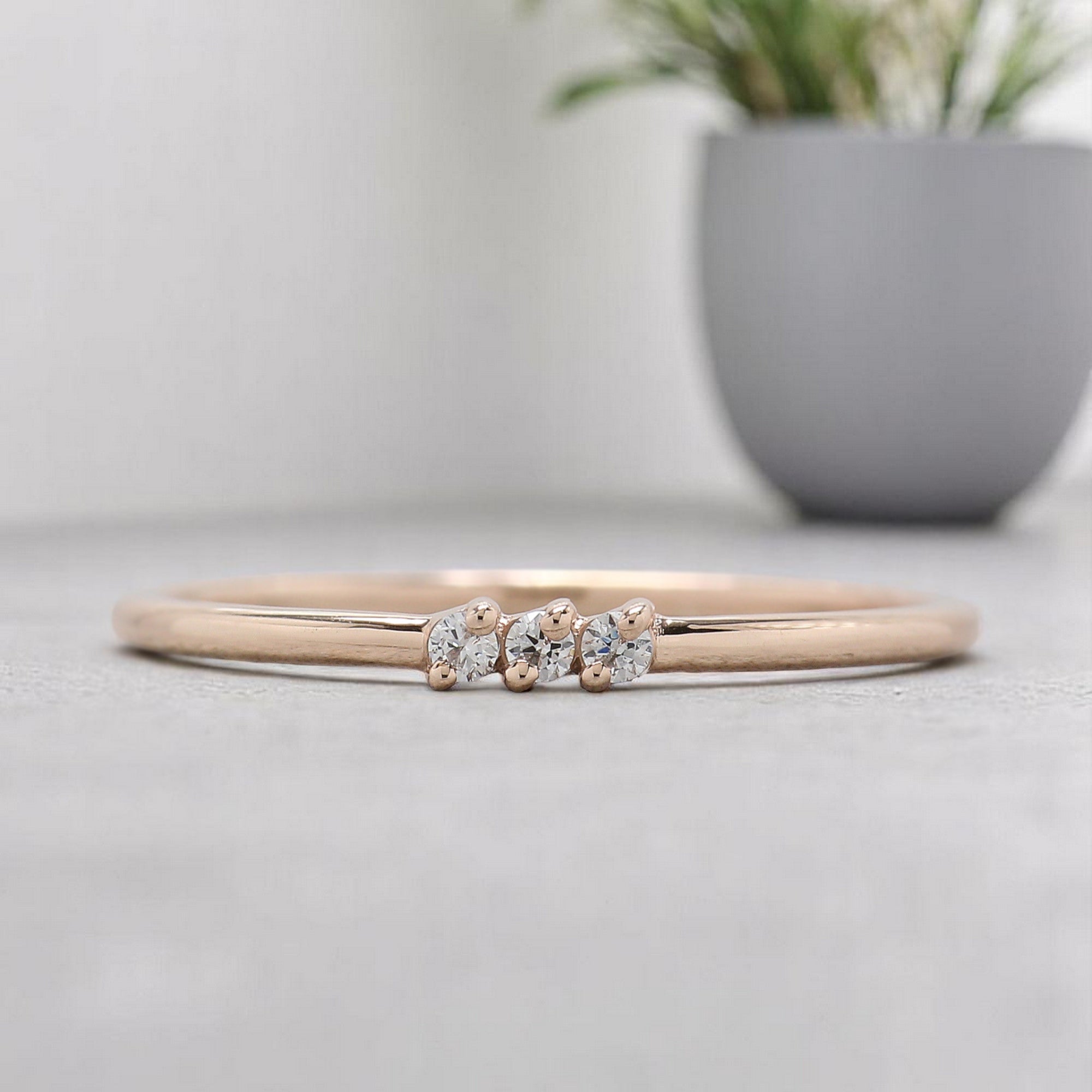 3 Round Diamond Ring 1.50 MM Diamond Wedding Band Minimalist Ring stacking dainty matching anniversary ring Silver/10K/14K/18K Band KD904