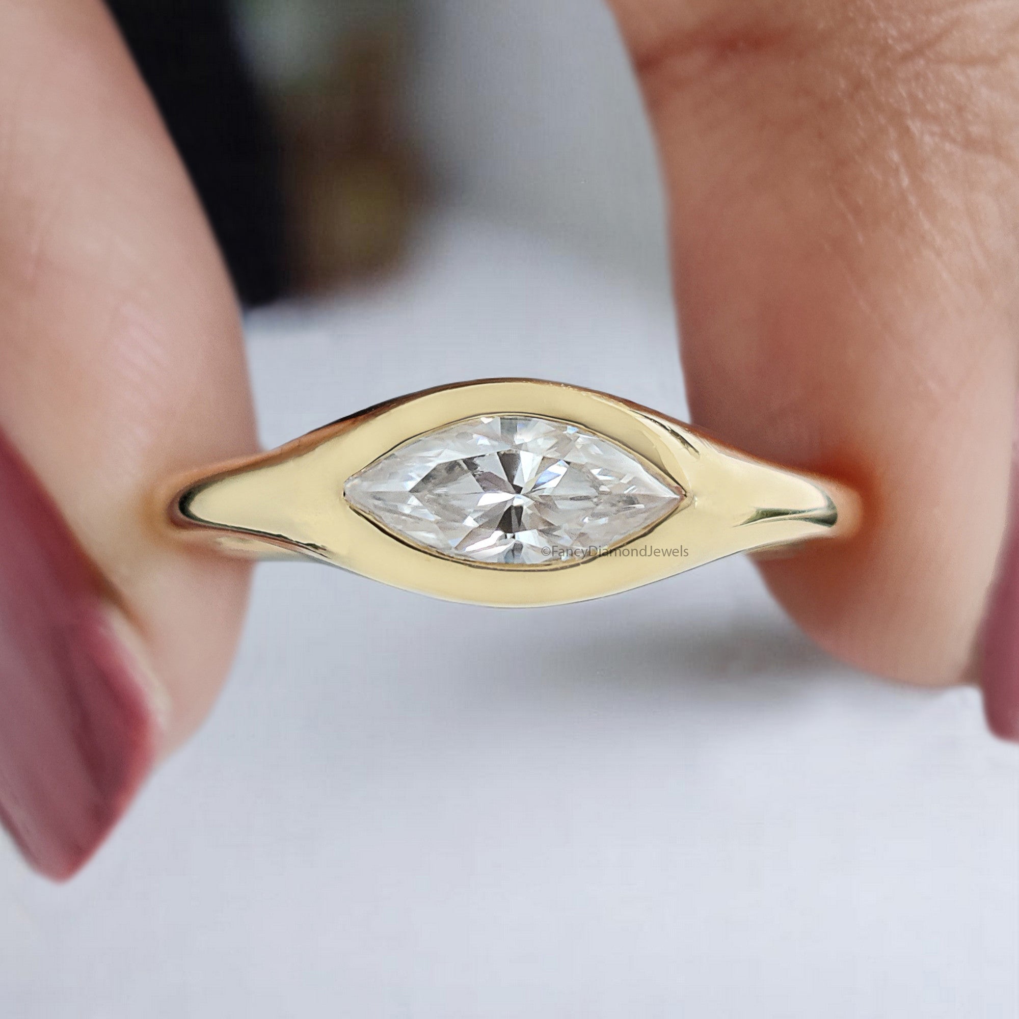 0.50 CT Marquise Cut Moissanite Engagement Ring Marquise Bezel Set Ring Solitaire Ring Wedding Ring Yellow Gold Ring Promise Ring FD368