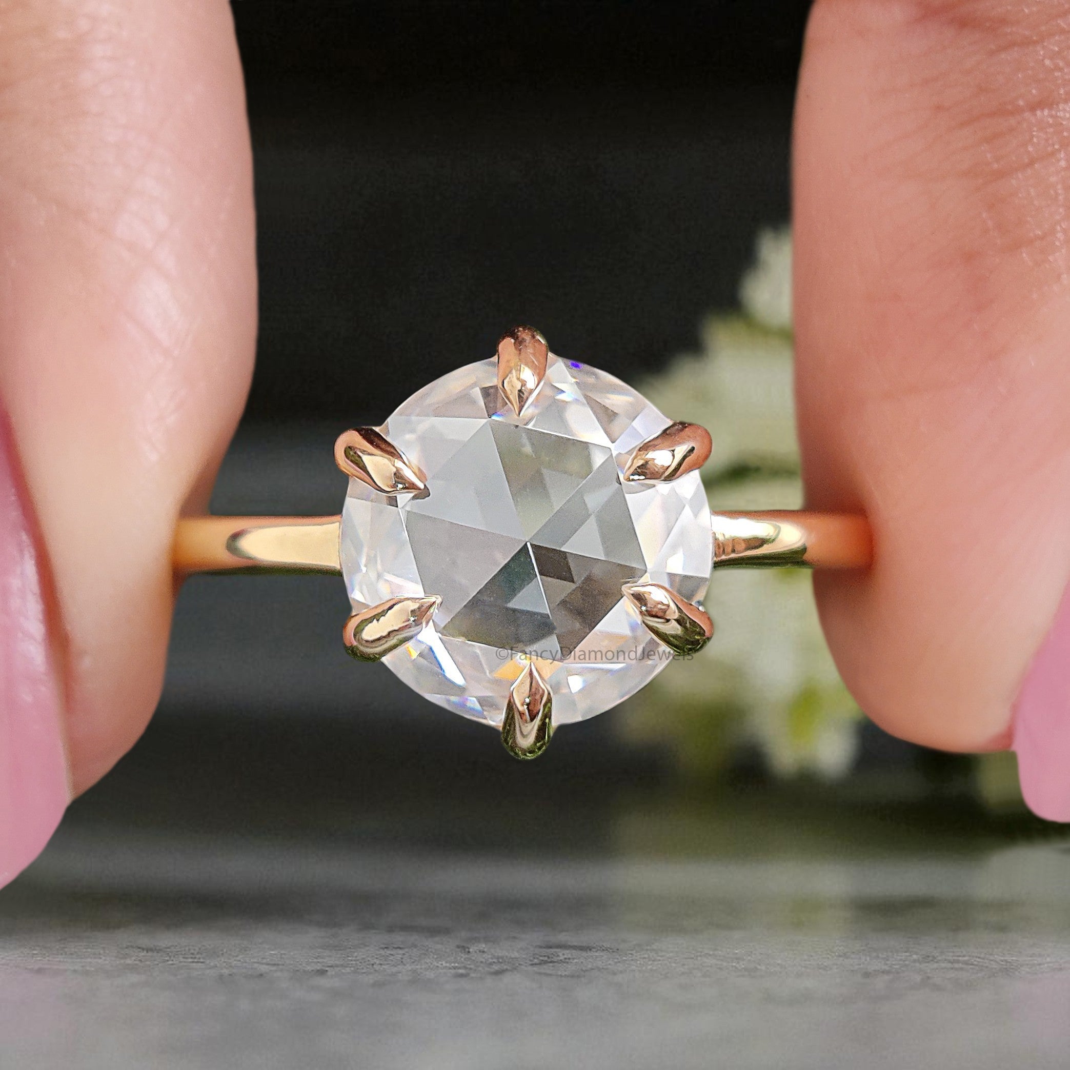 2.65 CT Round Rose Cut Colorless Moissanite Pointed Prong Simple Solitaire Engagement Ring Wedding Ring Anniversary Ring Bridal Ring FD28