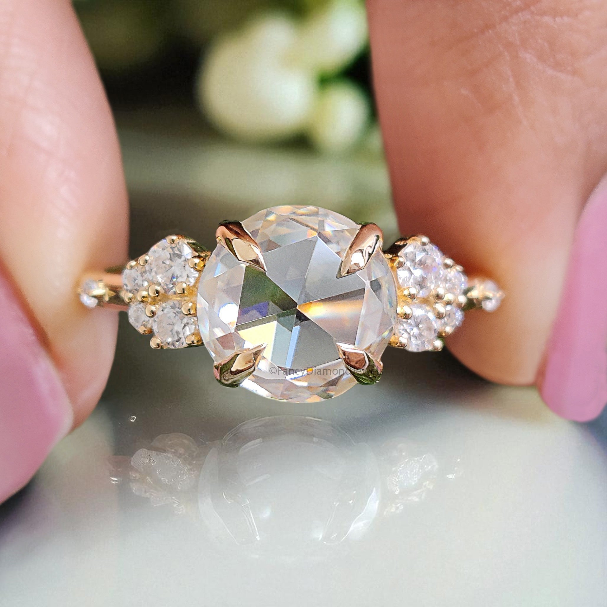 1.70 CT Round Rose Cut Colorless Moissanite Ring Vintage Engagement Claw Prongs Wedding Ring Anniversary Gift Designer Style Gold Ring FD05