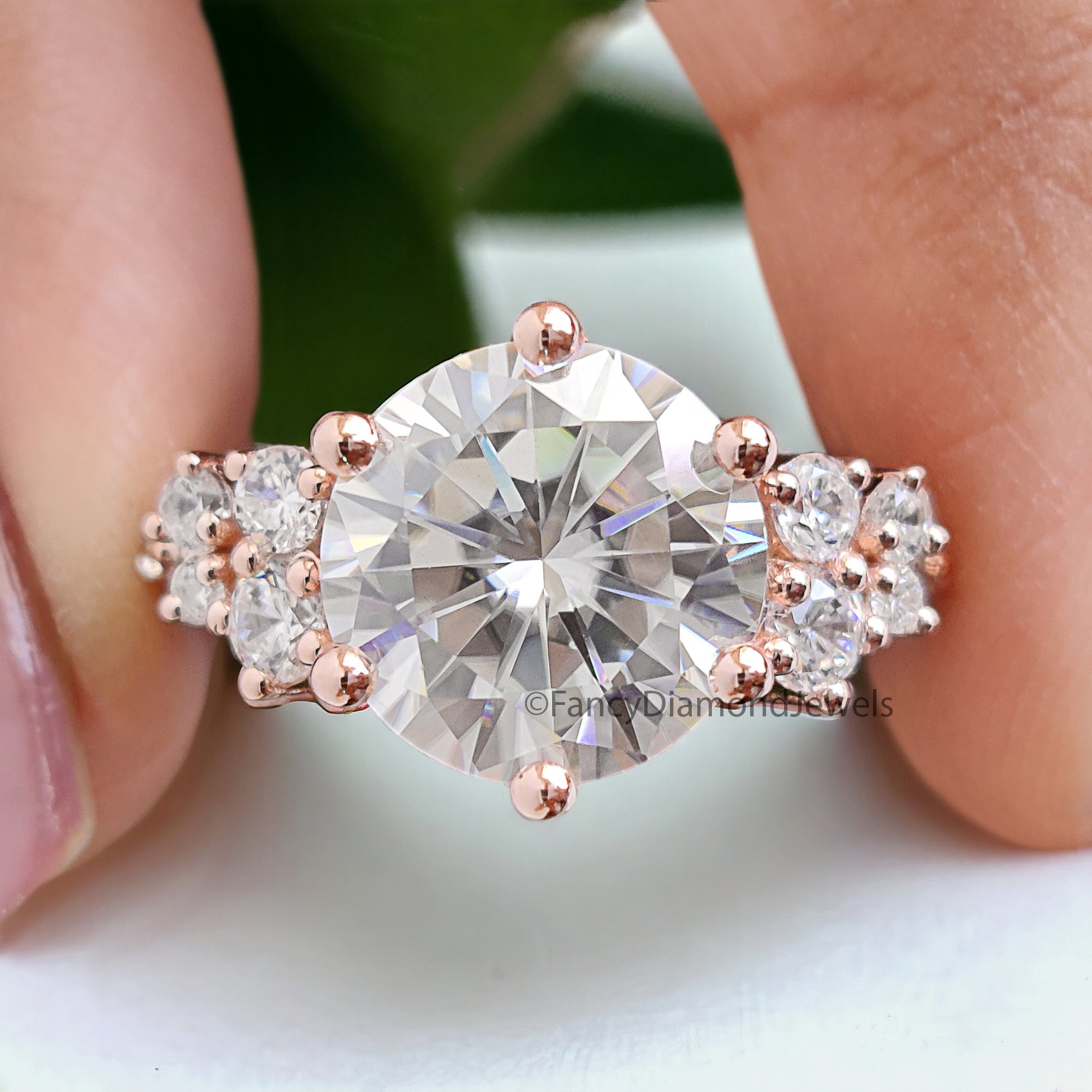 3.55 TW Round Brilliant Cut Colorless Moissanite Ring Unique Snowdrift 6 Prong Engagement Ring Wedding Ring Anniversary Gift Ring FD265