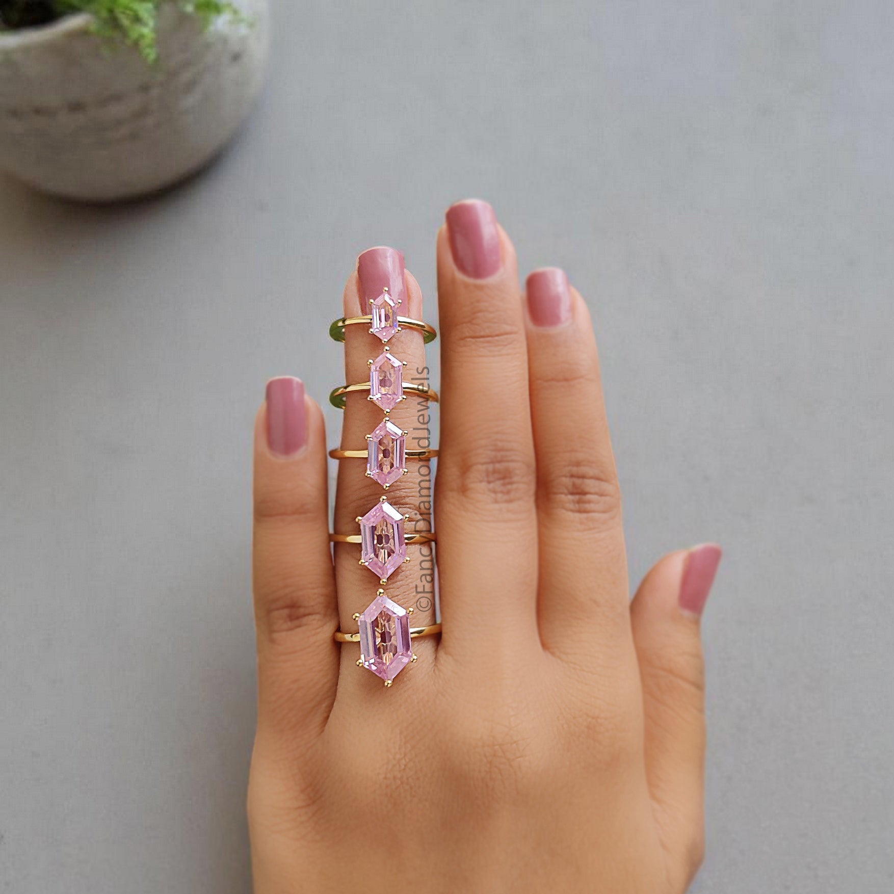 Hexagon Pink Tourmaline engagement ring 8mm 10mm 11mm 13mm 14mm stone ring Simulant Hexagon Solitaire ring Silver ring Gift for her FD355