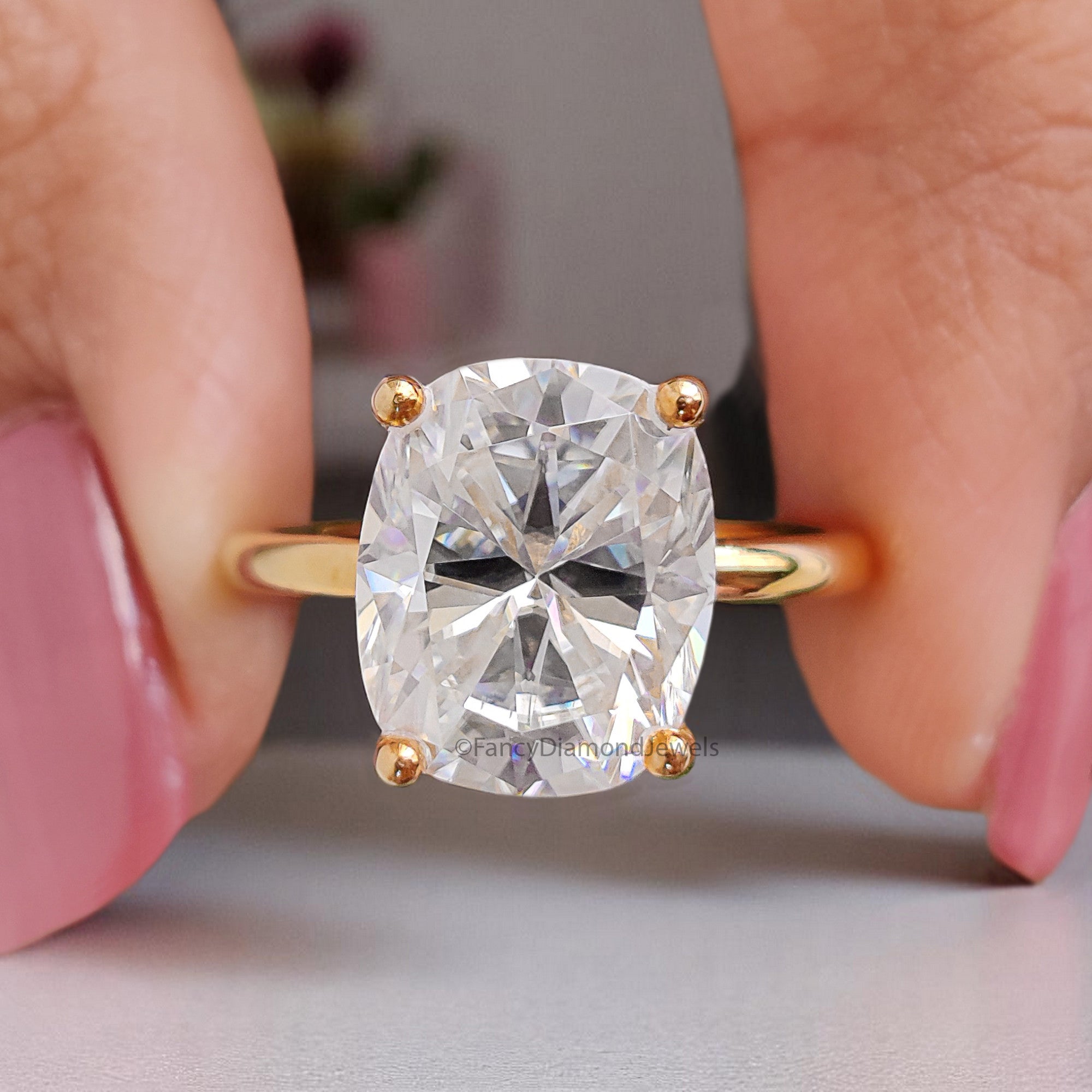 4.00 CT Cushion Shape Colorless Moissanite Ring Cushion Cut Unique Solitaire Ring Wedding Ring Promise Ring Gift For Her Bridal Ring FD362