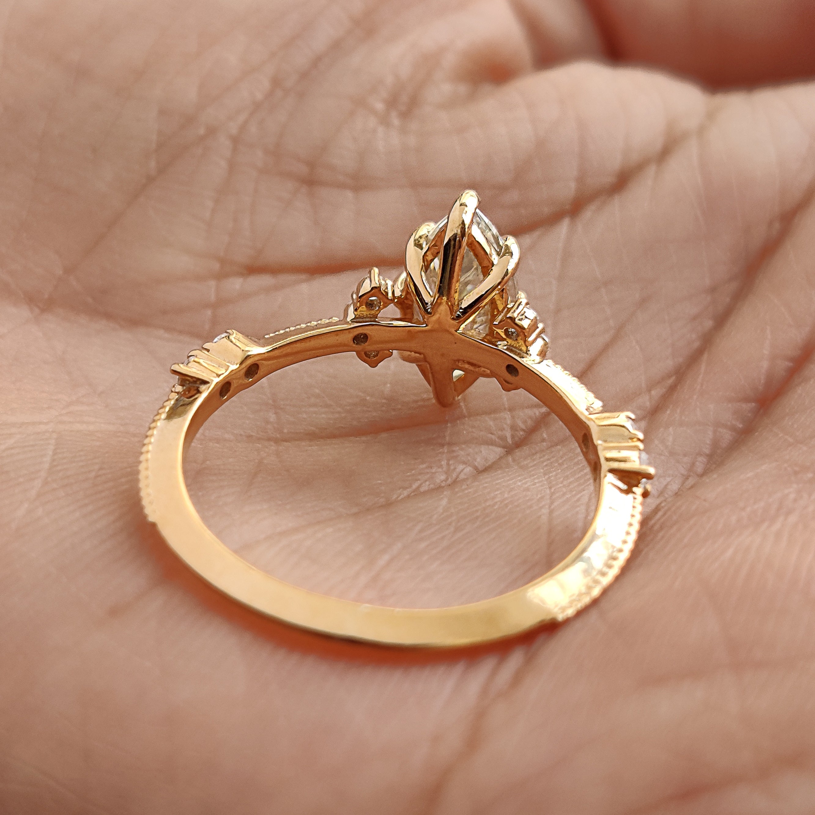 1.10 CT Marquise Lab Grown Diamond Engagement Ring Knife Band Round Diamond Ring Bridal Promise Ring Yellow Gold Ring Gift For Her FD455