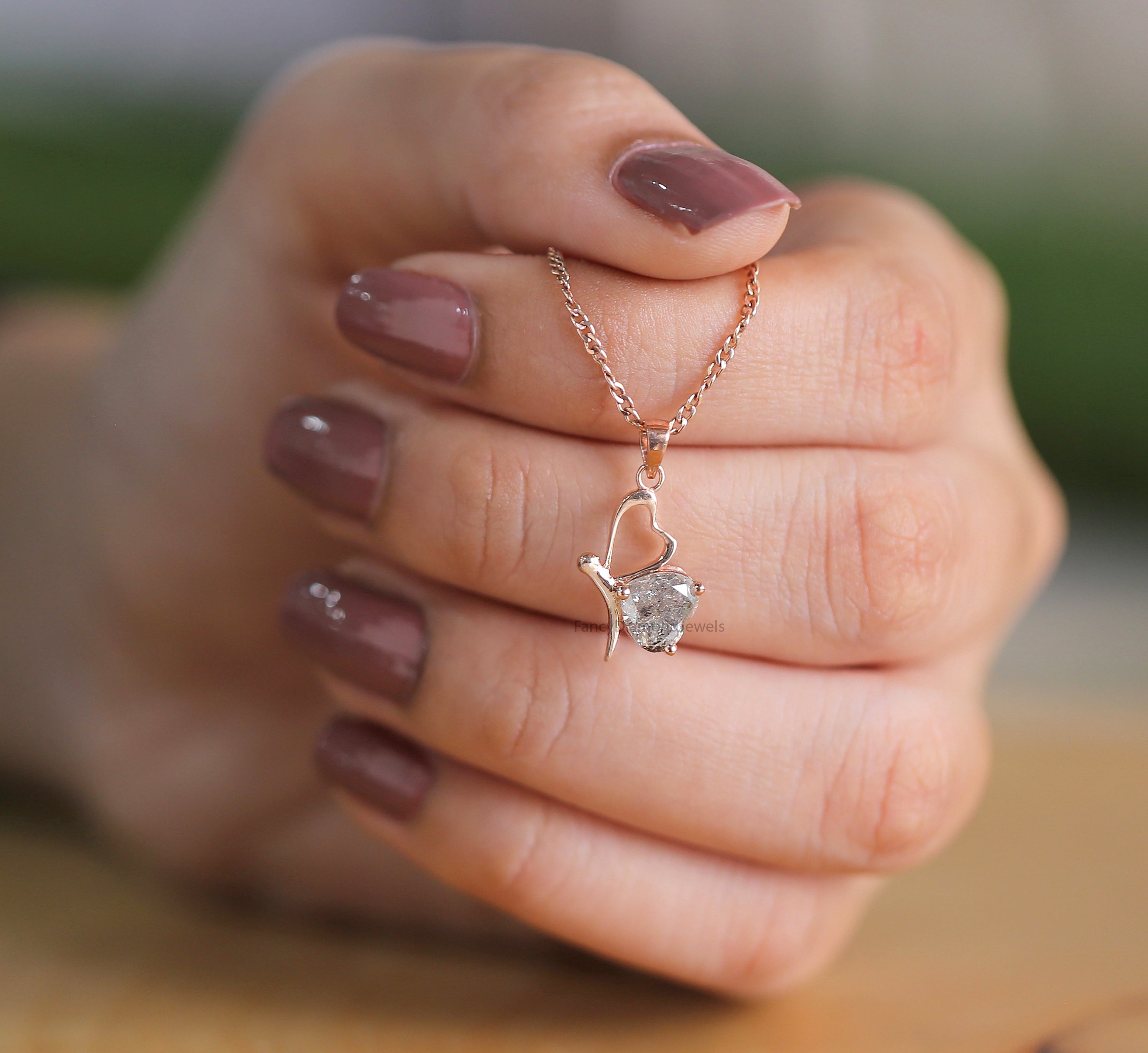 Heart Cut Salt And Pepper Diamond Pendant 1.15 Ct 6.20 MM Heart Diamond Pendant 14K Rose Gold Silver Engagement Pendant Gift For Her QL2571