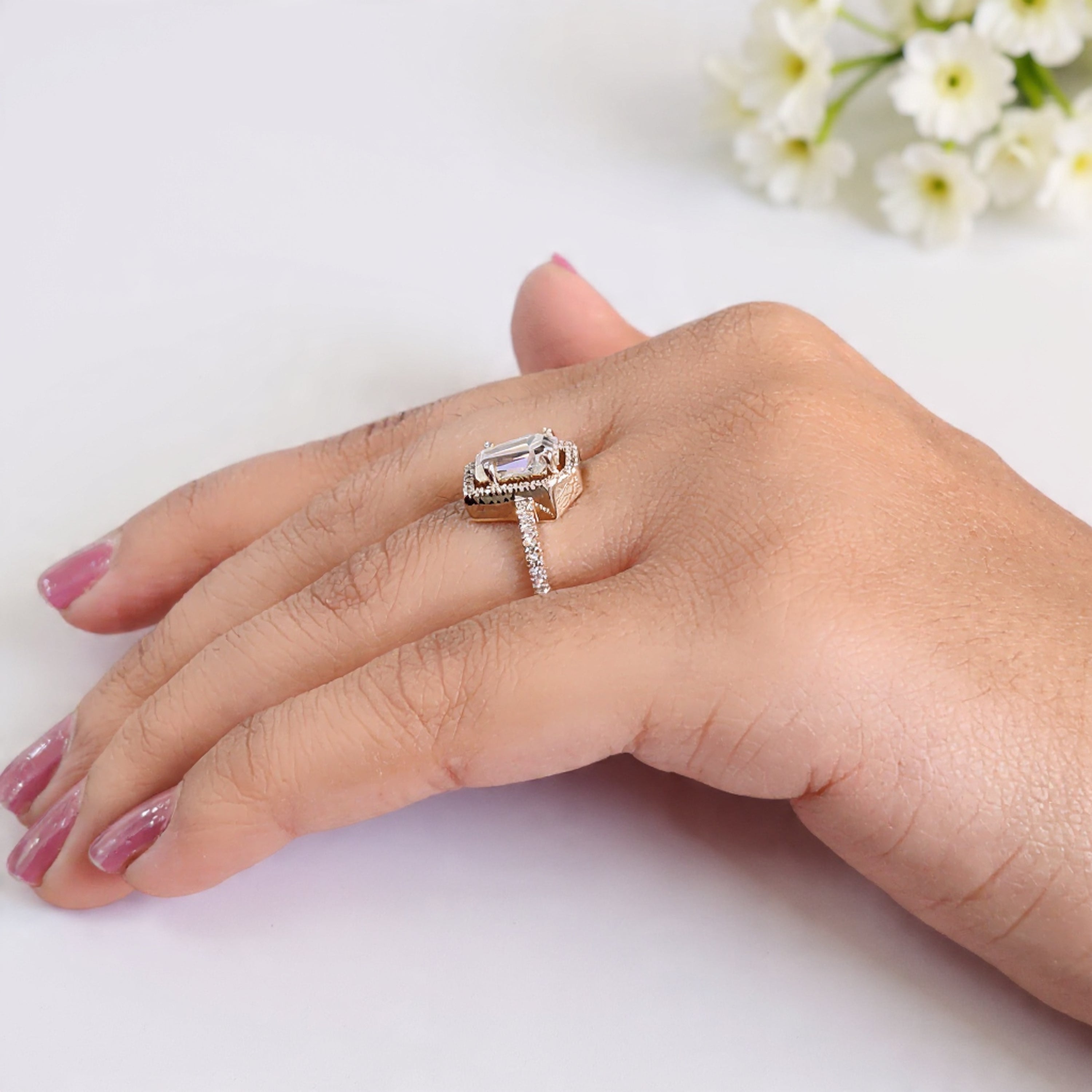 1.55 CT Coffin Lab Grown Diamond Promise Ring Coffin Diamond Halo/ Prong Set Ring Coffin Diamond Engagement Ring Gift For Wedding Ring FD474