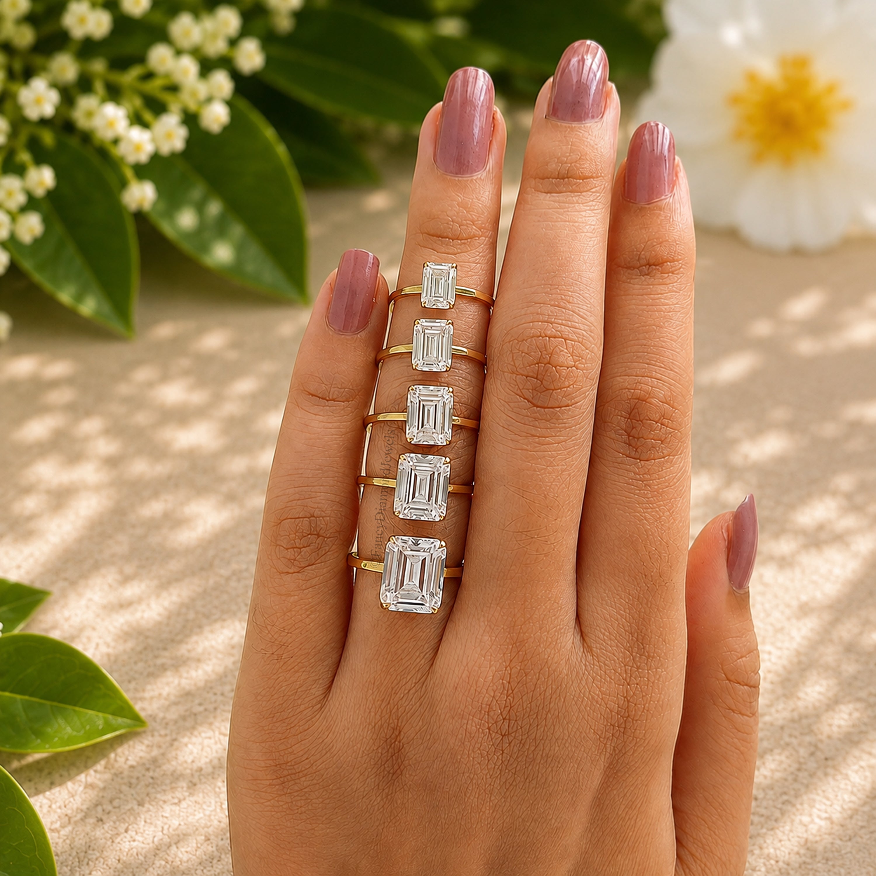 Emerald Cut Engagement Ring CZ Solitaire 925 Silver Diamond Simulant Travel Promise Moissanite Style Wedding Bridal Anniversary Gift FD199