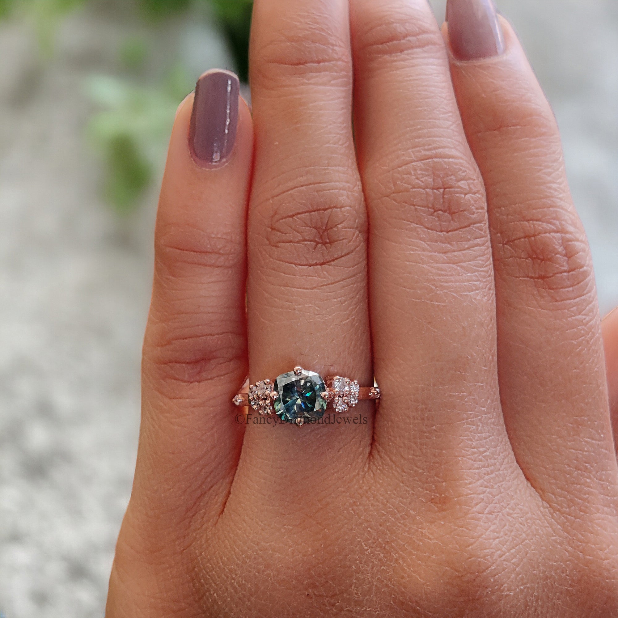 Muse Engagement Ring for Women 1.25 TW Cushion Fancy Cut Cyan Blue Moissanite Ring Hidden Halo Ring Wedding Ring for Her Comfort Fit FD08