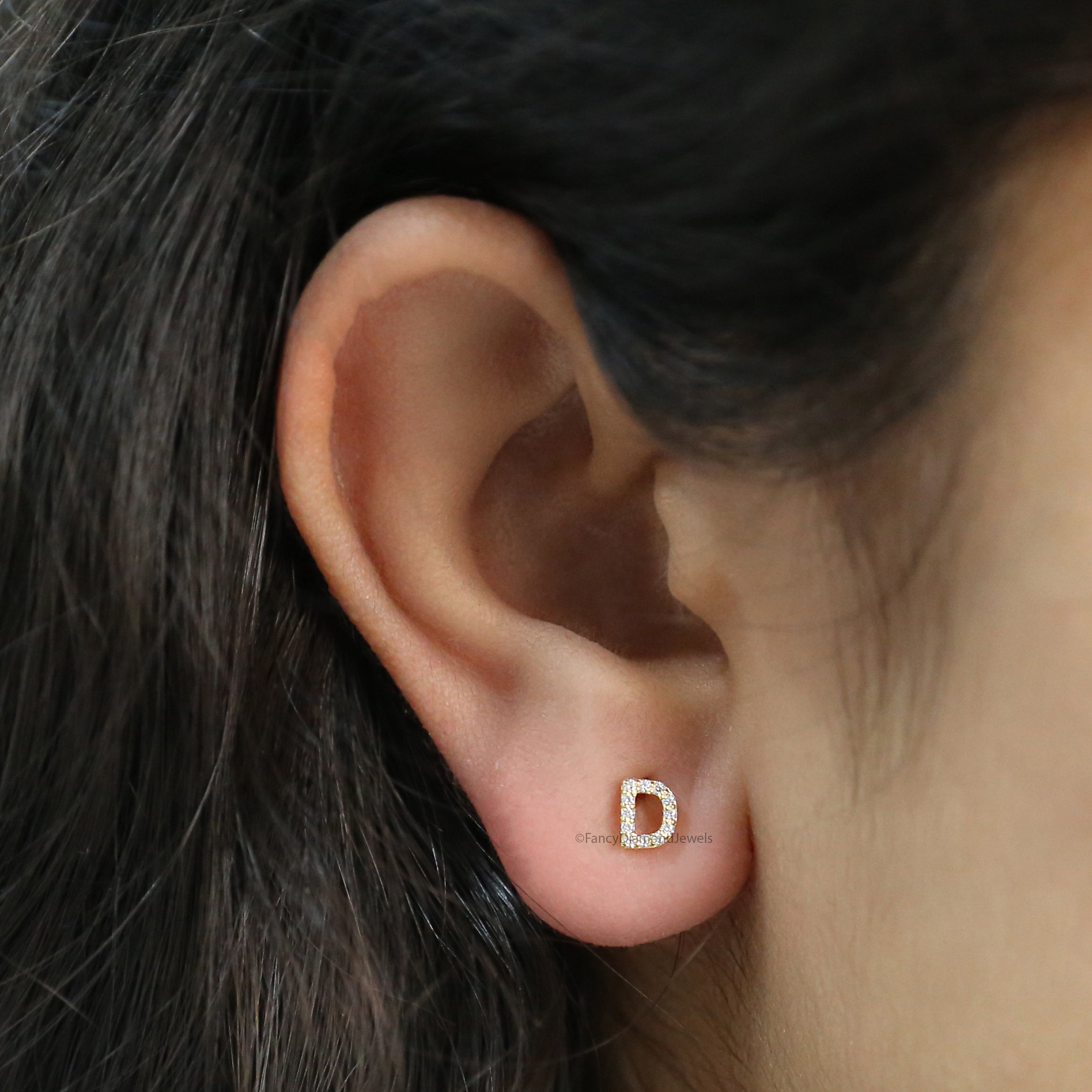 Single Round Diamond Initial Stud Earring Round Brilliant Cut White Diamond Earring Prong Earring Engagement Earring Gift For Her FD515