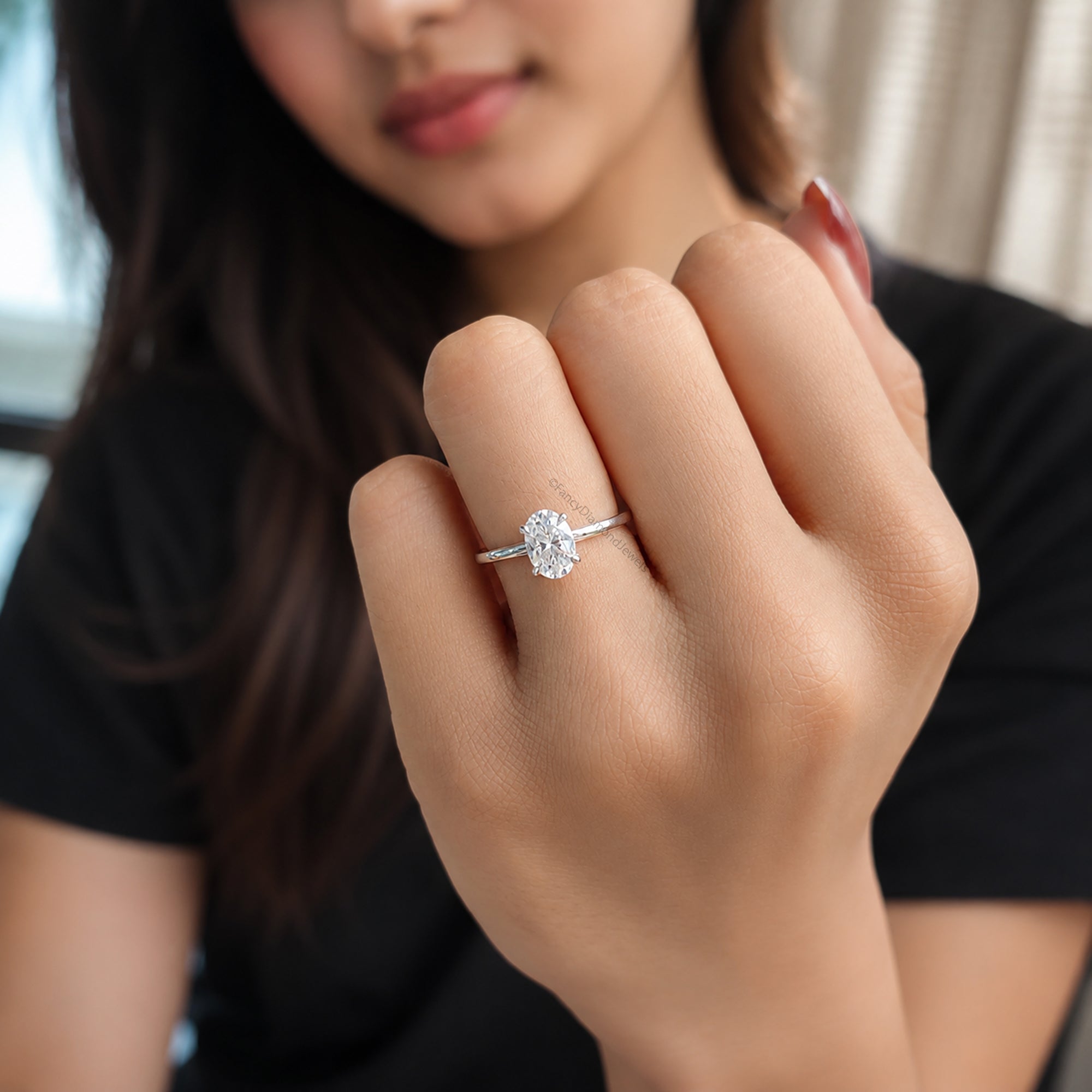 Oval Moissanite Engagement Ring for Women, Solitaire Wedding Ring, Anniversary Gift for Her, Proposal Ring, Minimalist Bridal Jewelry FD06