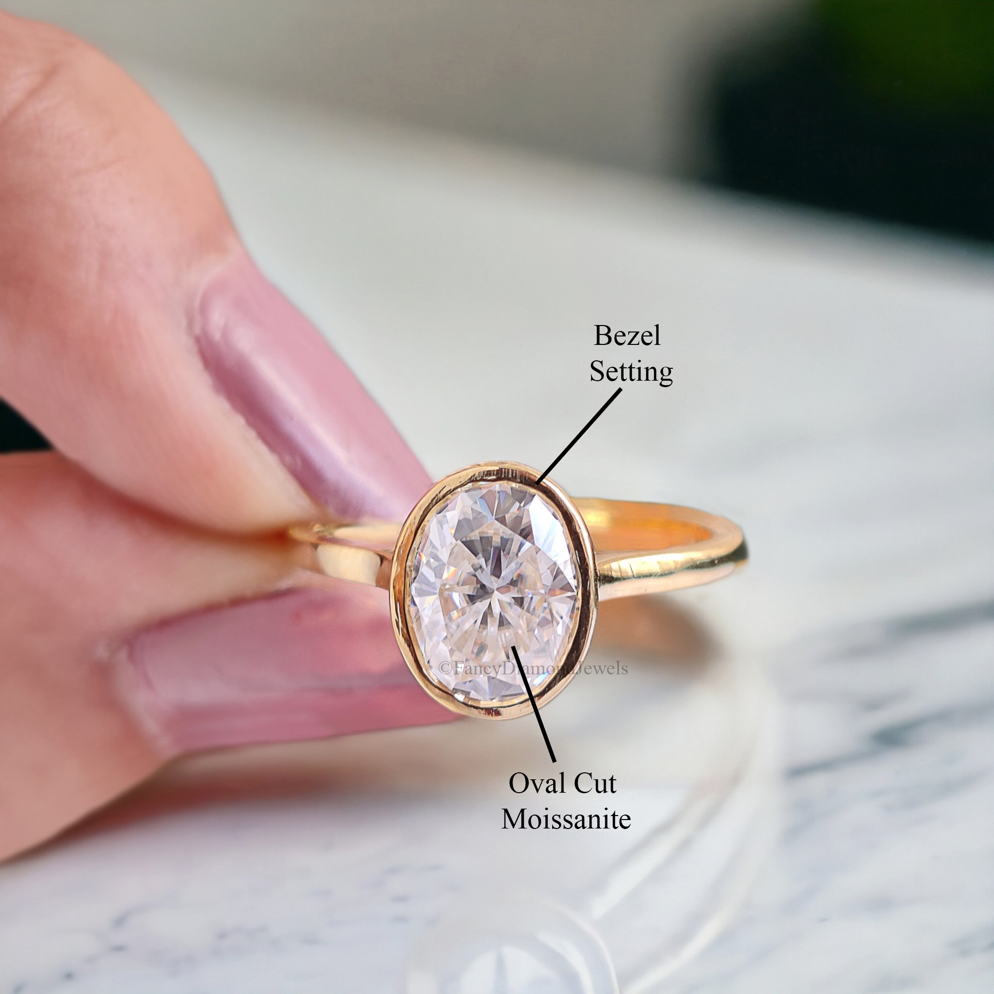 Oval Moissanite Bridesmaid Ring Colorless Moissanite Proposal Ring Bezel Set Anniversary Ring Solitaire Moissanite Engagement Ring FD138