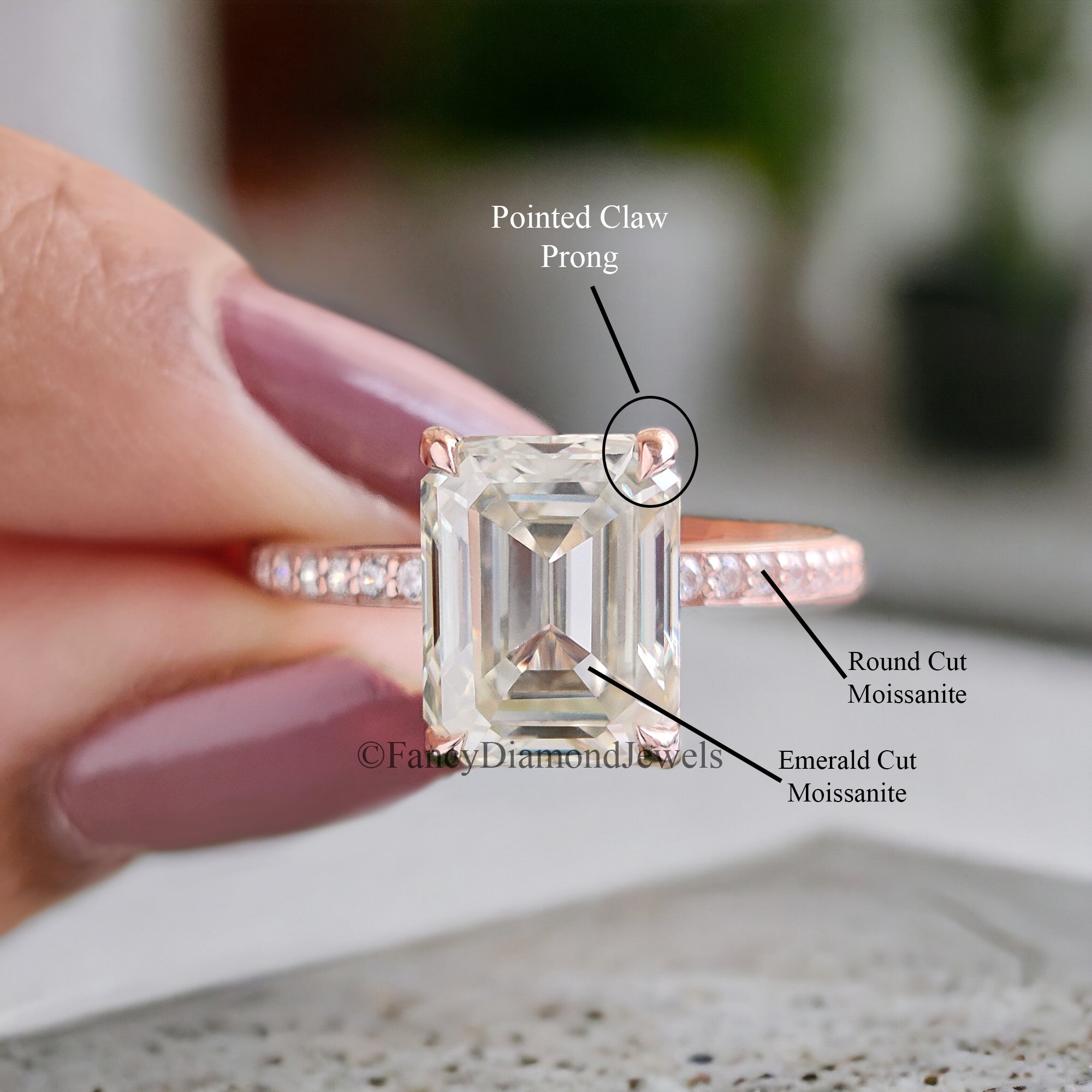 Handmade Custom Ring Emerald Cut Colorless Moissanite Engagement Ring 4 Prongs Wedding Promise Ring 14K Solid Gold Ring Stacking Rings FD72