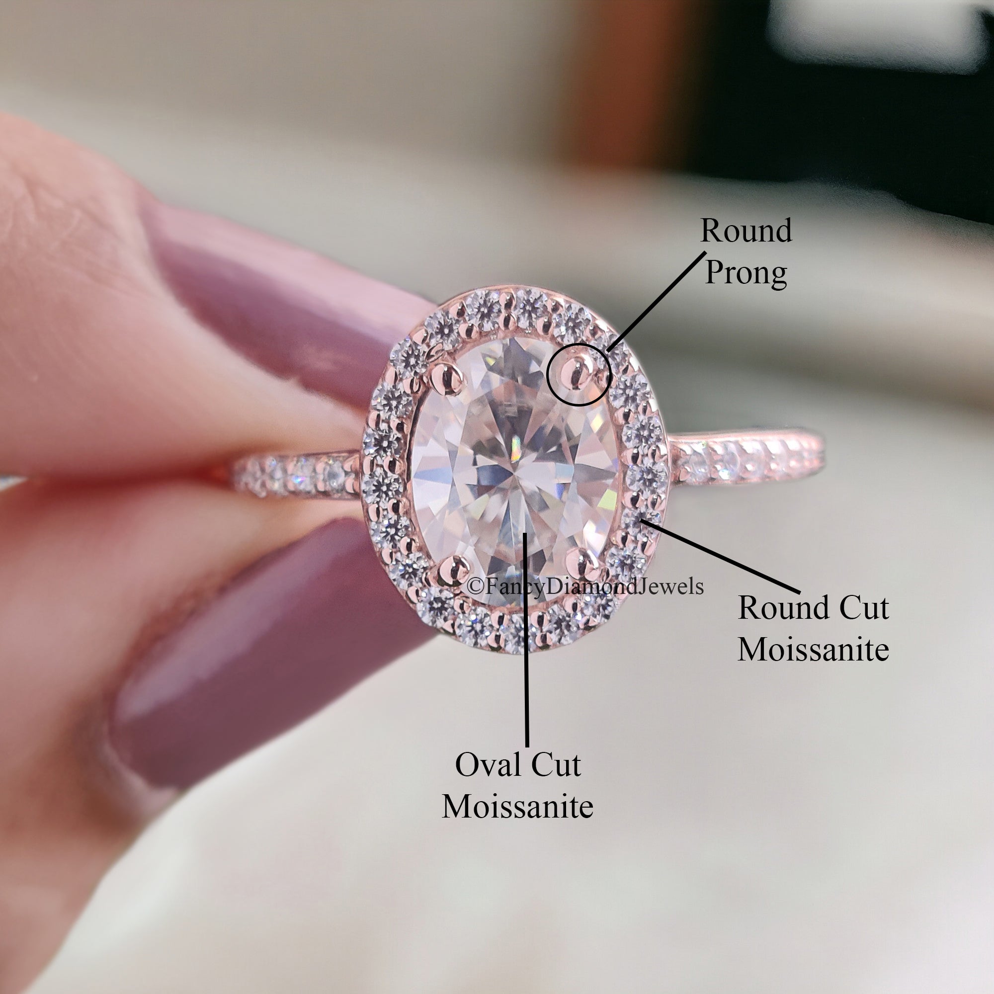 1.05 CT Oval Cut Moissanite Solitaire Ring 14K Rose Gold Engagement Ring Halo Setting Statement Ring Gift For Her Anniversary Ring FD93