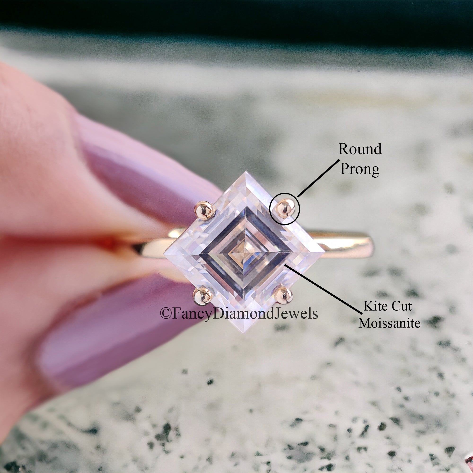 Kite 2.10 CT Lozenge Cut Near Colorless Moissanite Ring Prong Set Solitaire Engagement Ring Unique Wedding Ring Anniversary Gift FD99