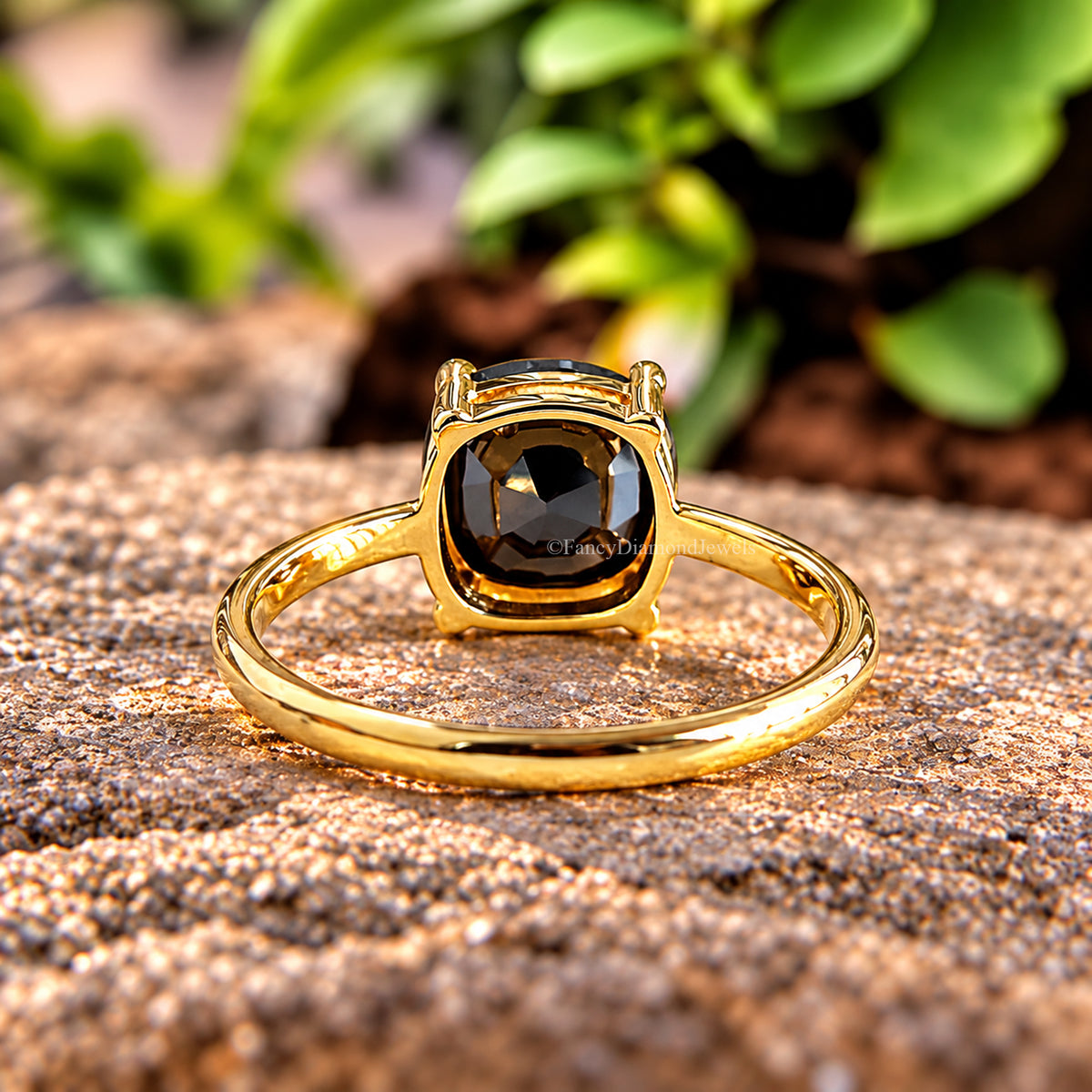 Black Onyx Engagement Ring, Cushion Cut Solitaire Ring, Sterling Silver Cushion Shape Diamond Simulant Ring, Anniversary Gift for Her FD614