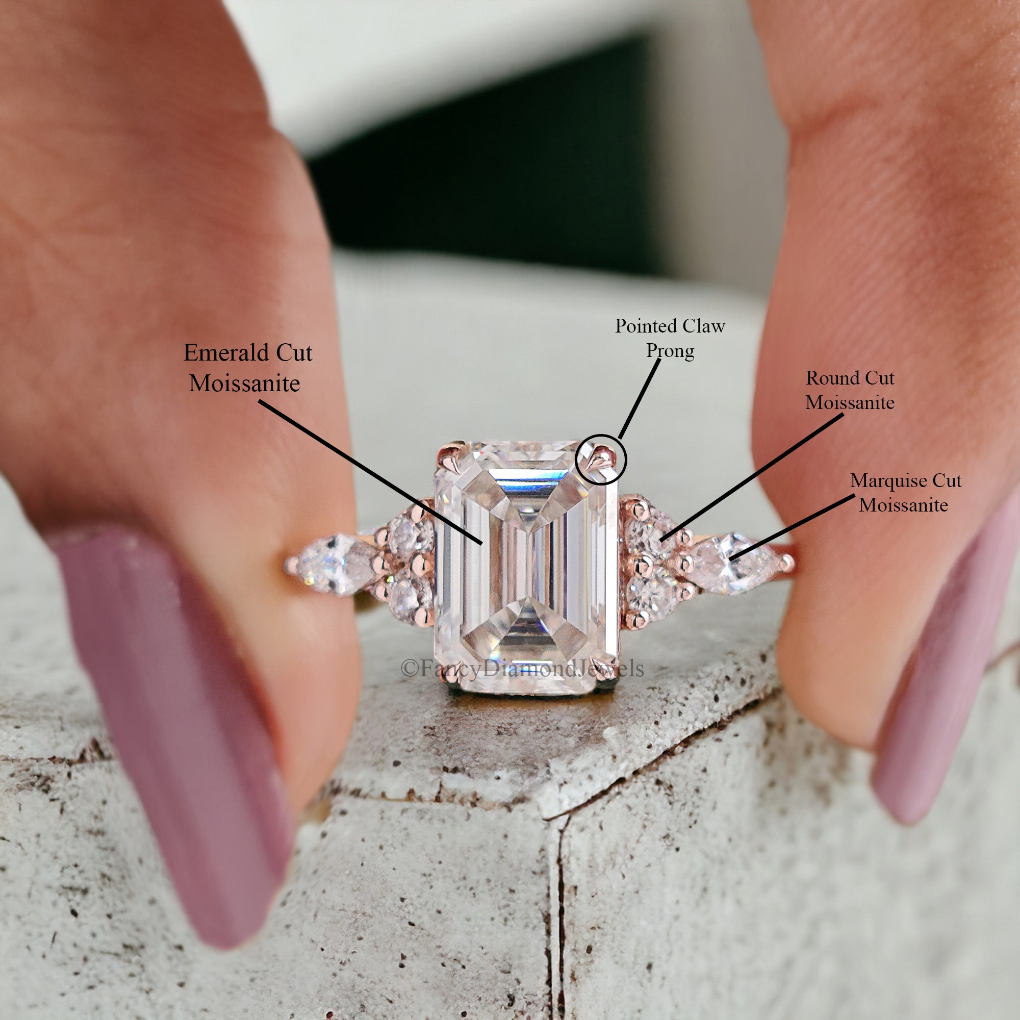 Vintage Emerald Moissanite Engagement Ring Delicate Anniversary Ring Prong Set Simulated Diamond Ring Milgrain Antique Wedding Ring FD180