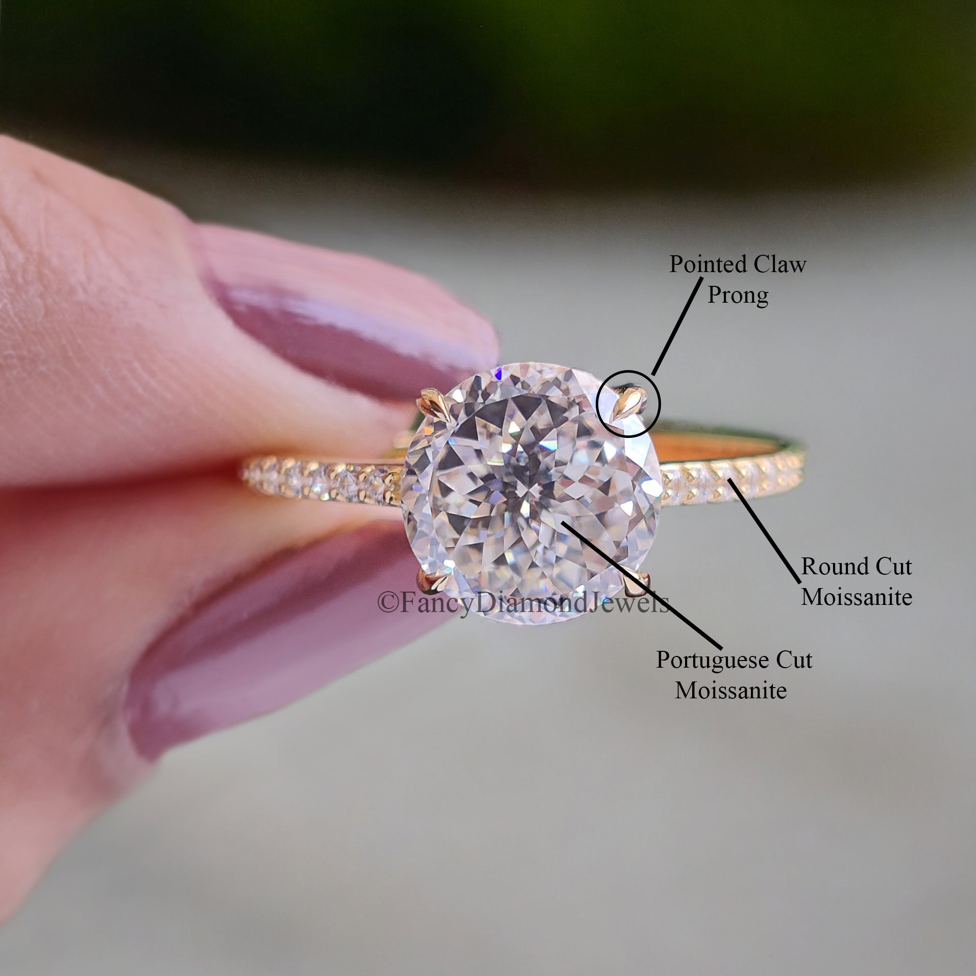 Beautiful Clear 2.15 TW Portuguese Cut Colorless Moissanite Engagement Ring Fiery Moissanite 14K Yellow Gold Wedding Ring Bridal Ring FD69