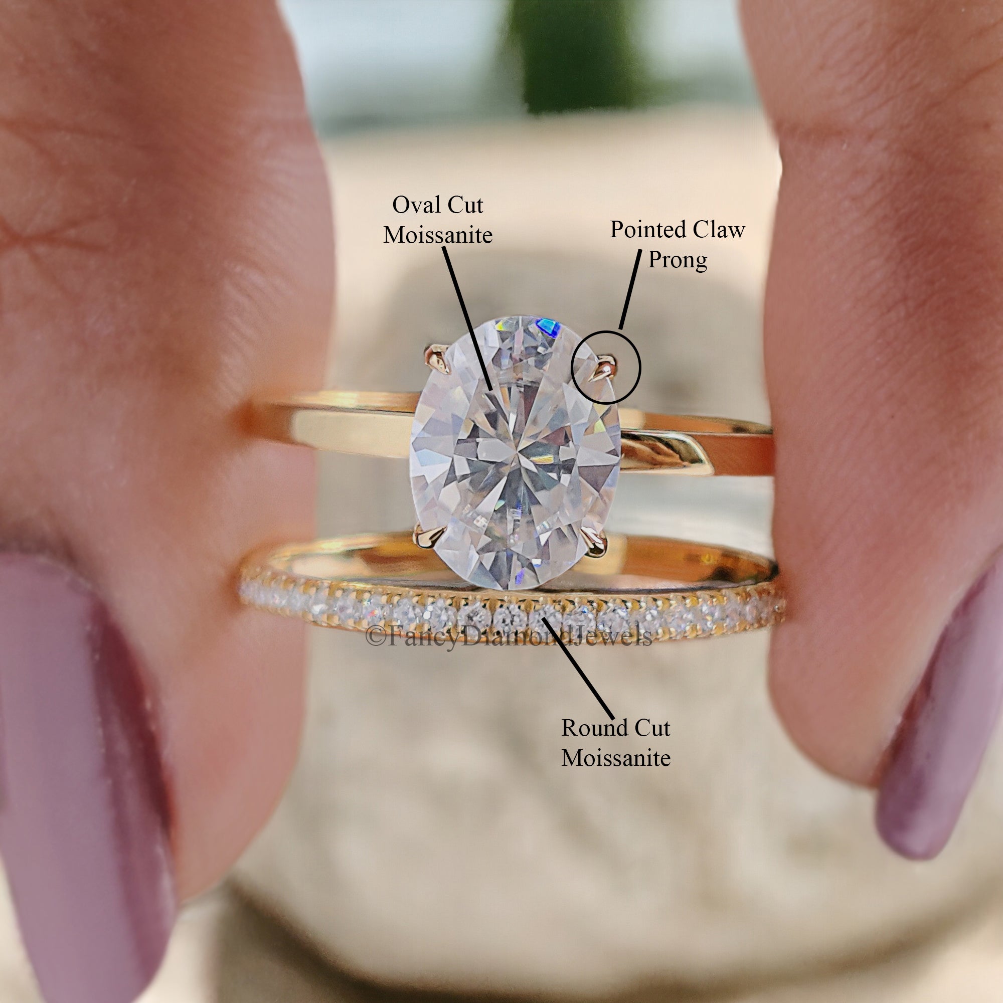 Oval Shape Moissanite Bridal Ring Set Hidden Halo Moissanite Wedding Ring Colorless Engagement Ring Matching Eternity Proposal Band FD172