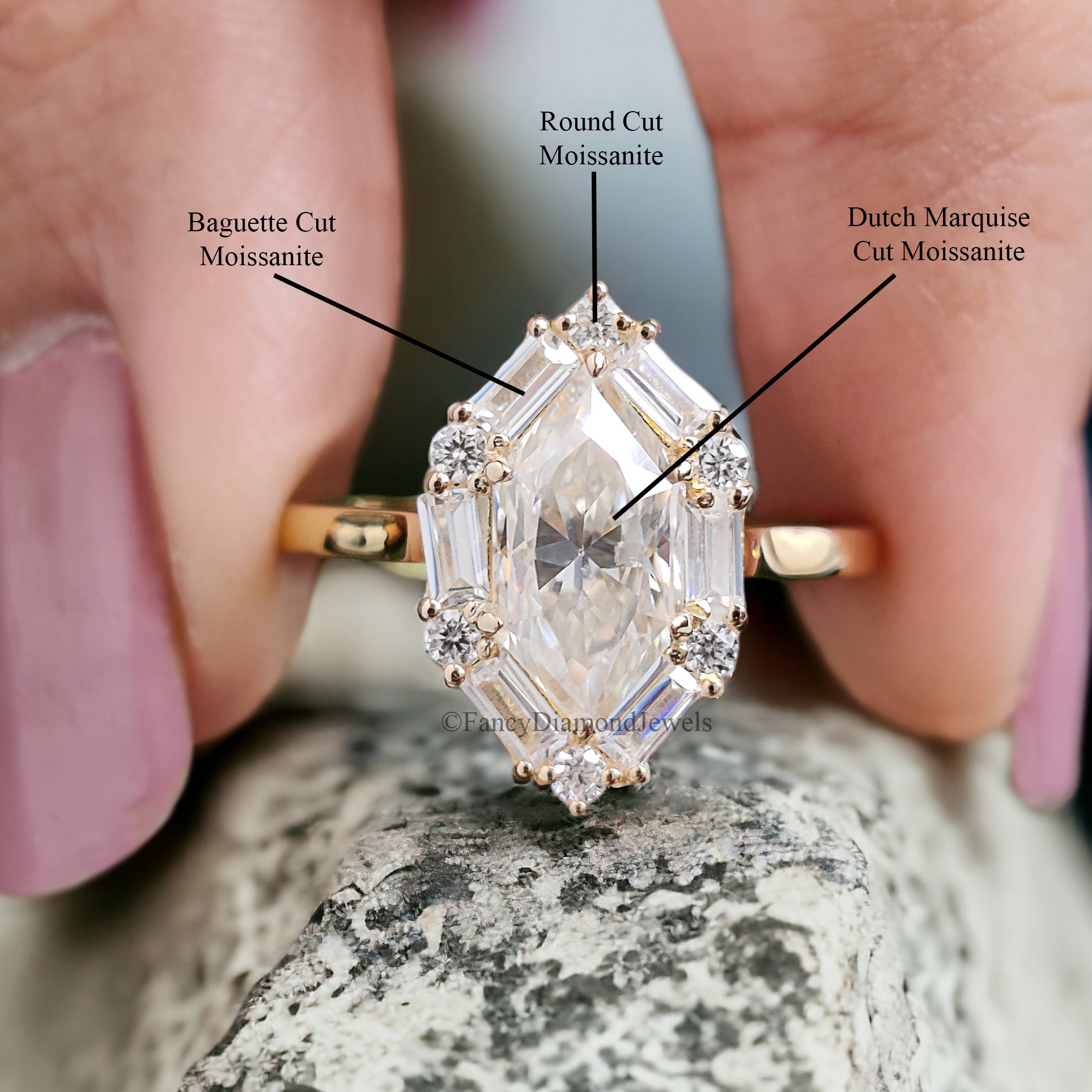 Dutch Marquise Shape Moissanite Diamond Ring With Side Baguette Moissanite Ring Vintage Bridal Engagement Ring Dutch Marquise Ring FD254