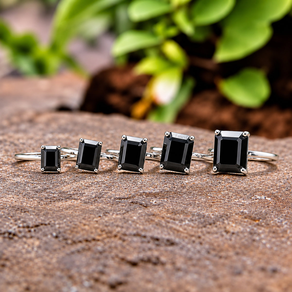 Black Onyx Engagement Ring, Emerald Cut Solitaire Ring, Sterling Silver Emerald Shape Diamond Simulant Ring, Anniversary Gift for Her FD563