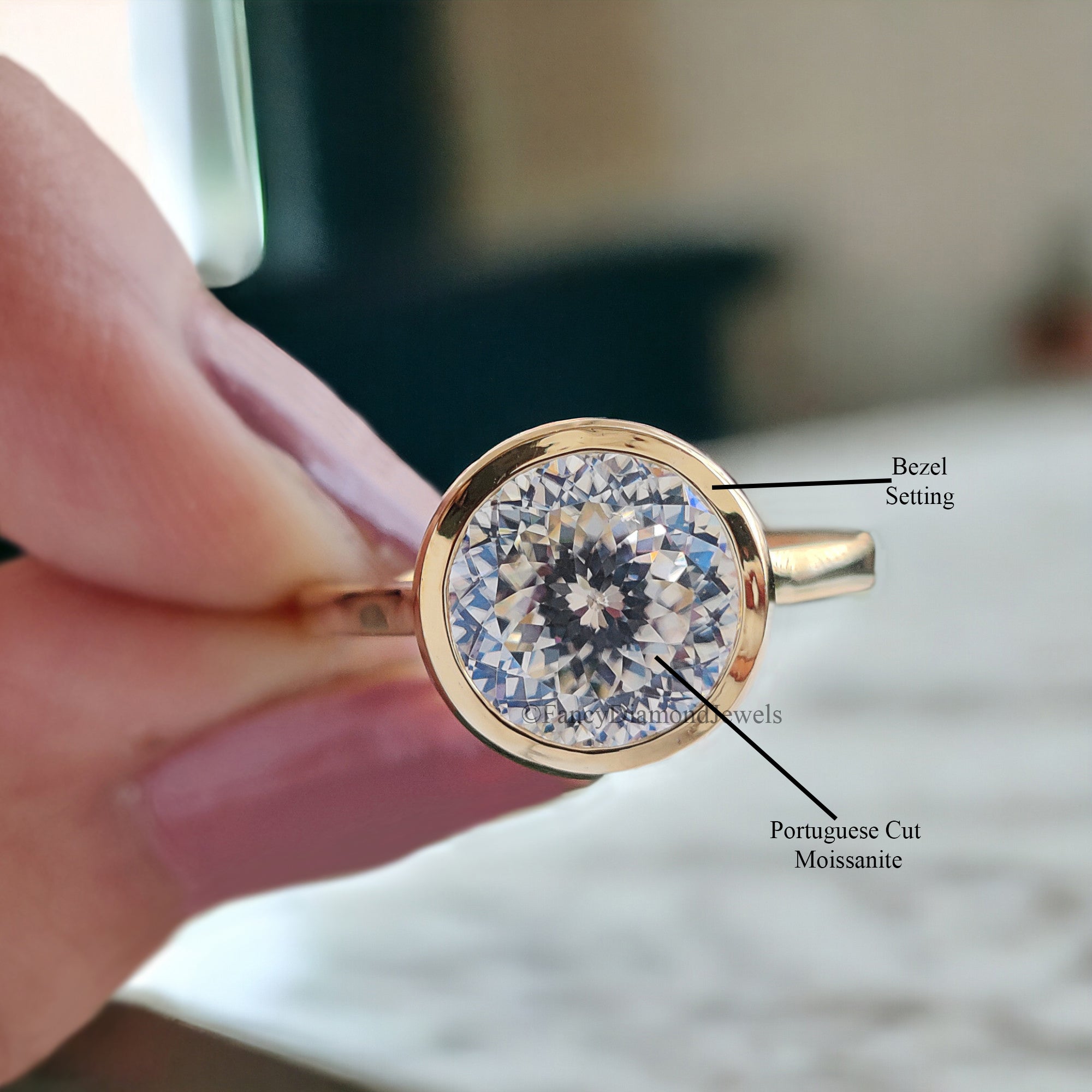 2.30CT Antique Portuguese Cut Bezel Set with Cathedral Setting Colorless Solitaire Moissanite Engagement Ring Anniversary Gift for Her FD132