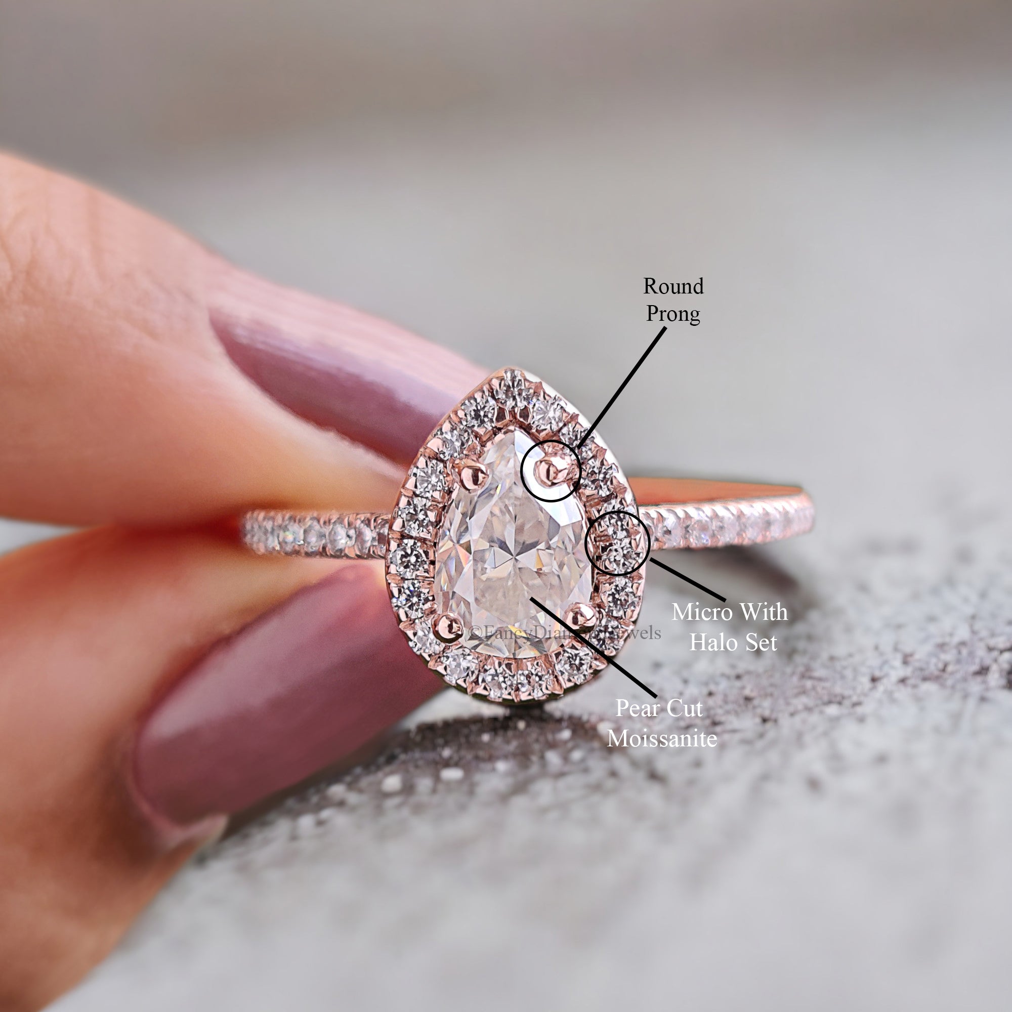 0.75 CT Pear Cut Moissanite Engagement Ring Anniversary Gift Halo Set 10K/14K/18K Rose Gold Prong Setting Ring Christmas Gift For Her FD160