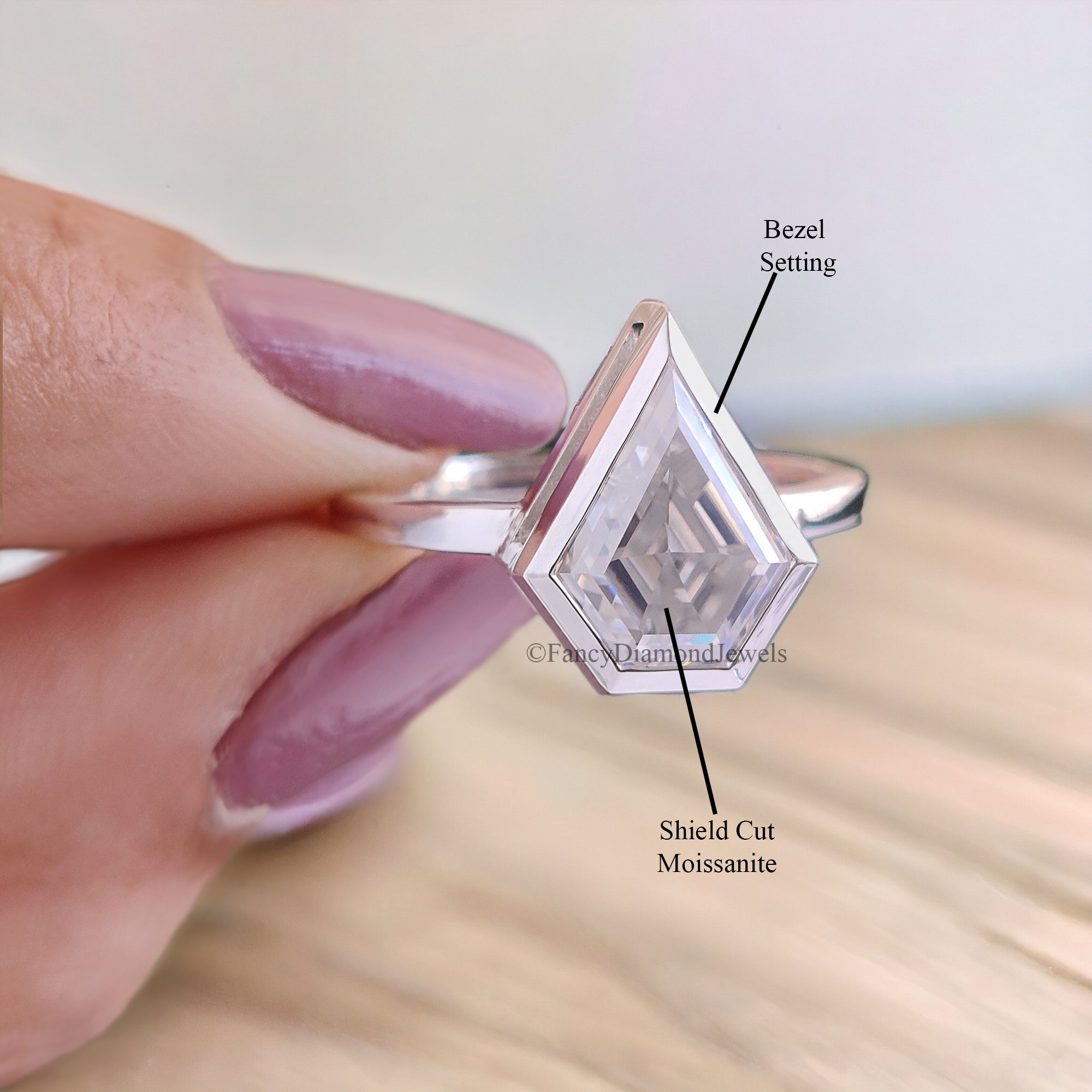 2.30 CT Shield Shape Moissanite Engagement Ring Colorless Moissanite Ring Bezel Set Wedding Ring Unique Moissanite Ring Gift for Her FD47