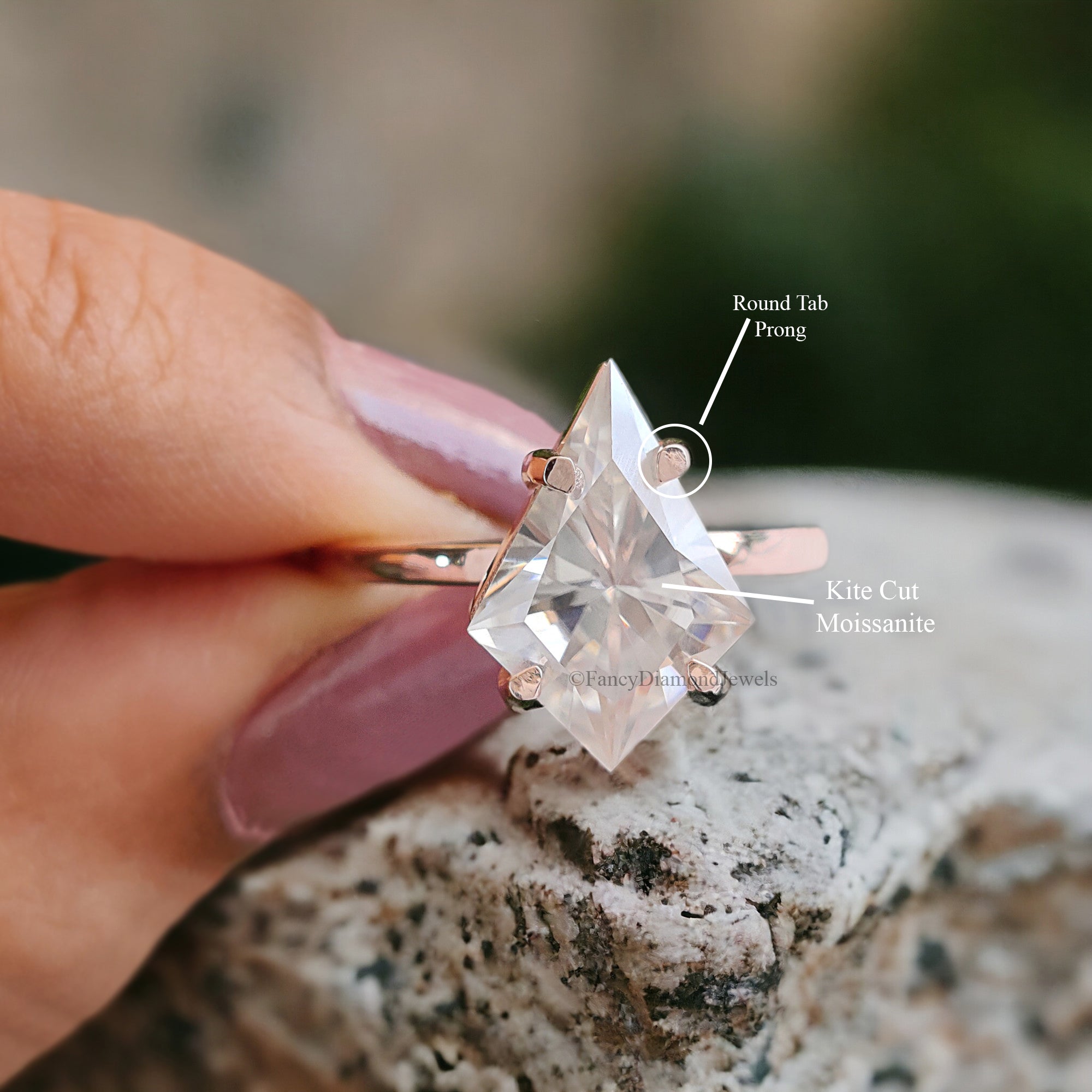 2.35 CT Kite Shape Colorless Moissanite Ring Antique Shape Tab Prong Engagement Ring Prong Set Wedding Ring Anniversary Gift For Her FD158
