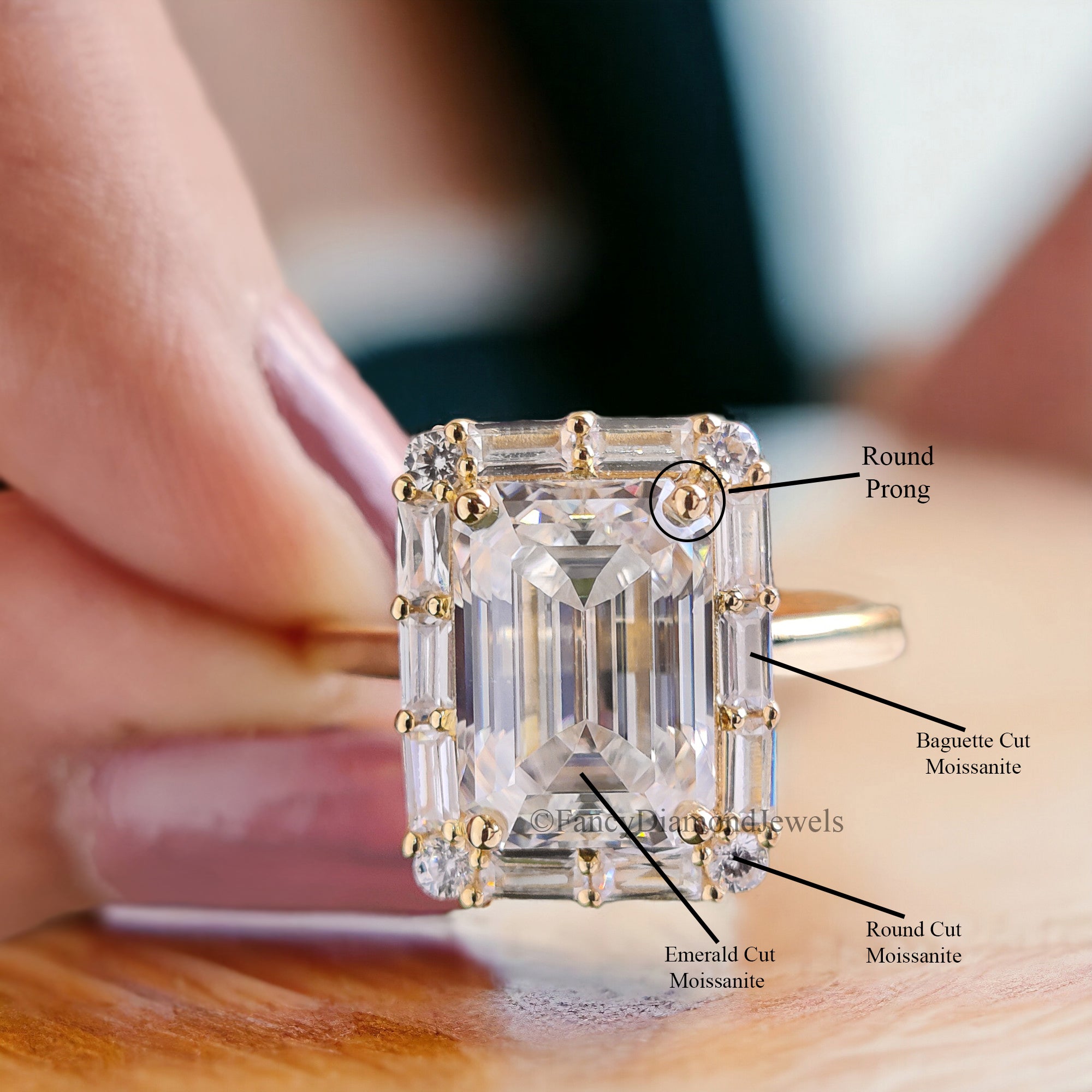 3.00 CT Emerald Cut Colorless Moissanite Engagement Ring Side Baguette Moissanite Wedding Ring Anniversary Gift For Her Handmade Ring FD140